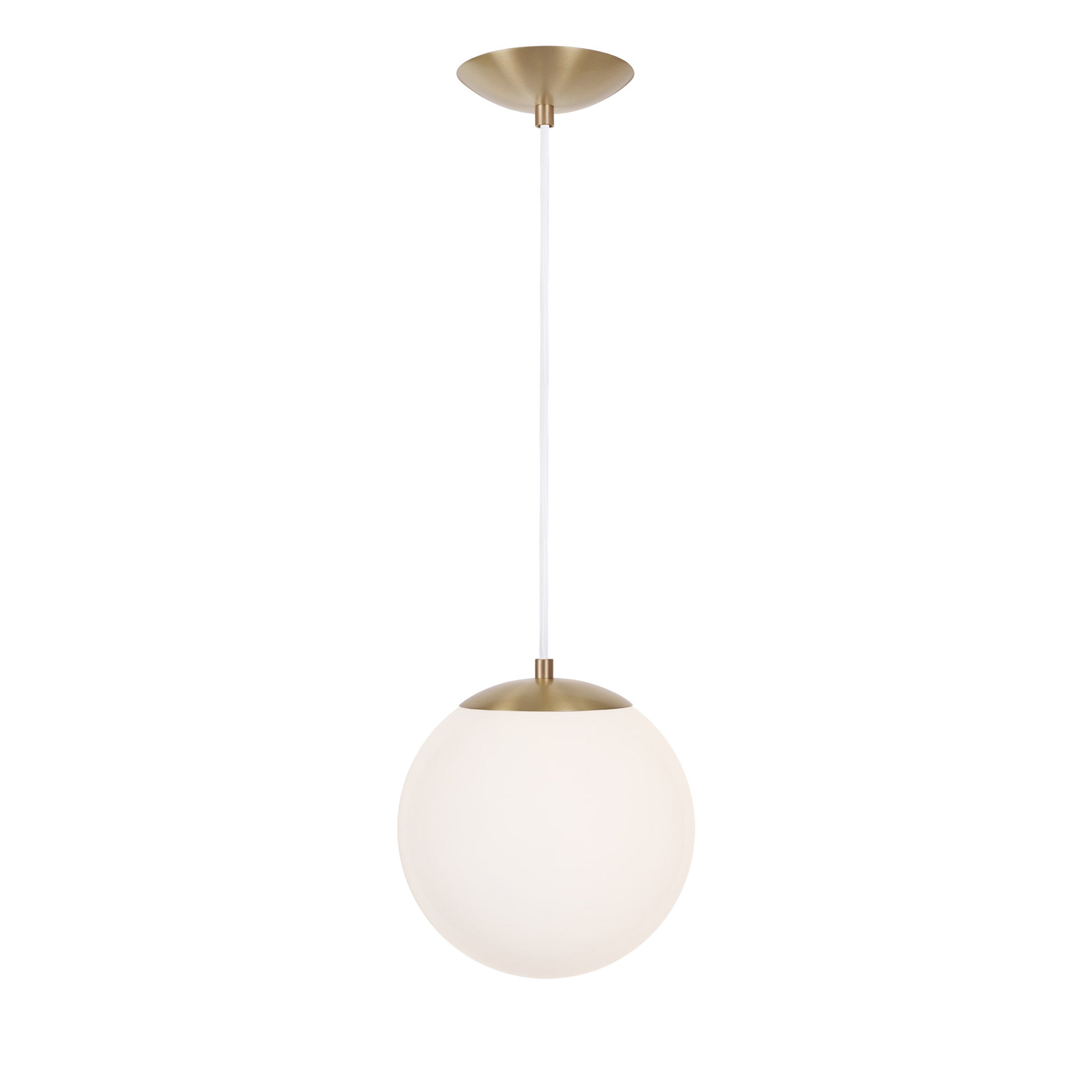 Alto Cord 10" shown in Brass with White Cloth Cord and an Opal 10” Globe