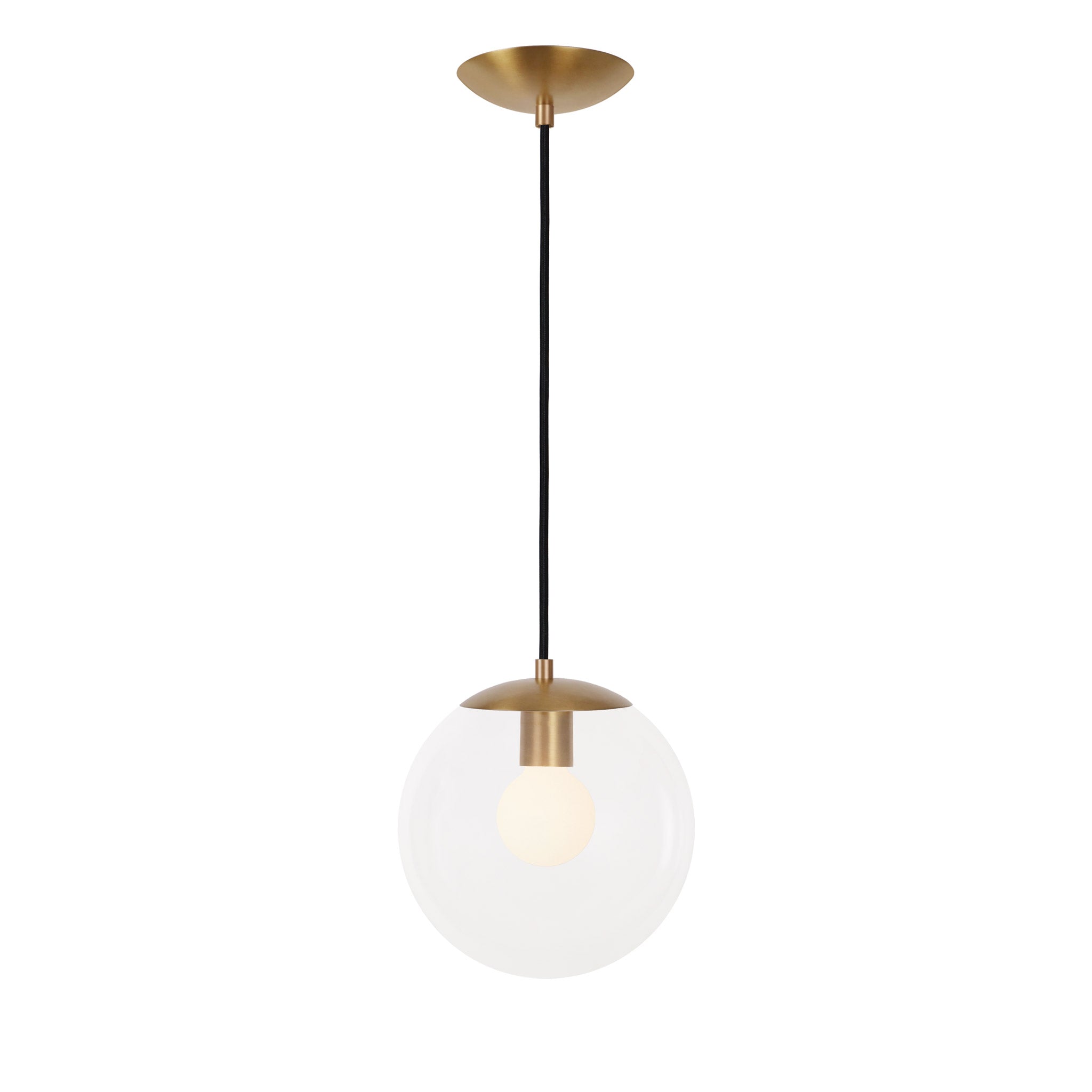 Alto Cord 10" shown in Heirloom Brass with Black Cloth Cord and a Clear 10” Globe