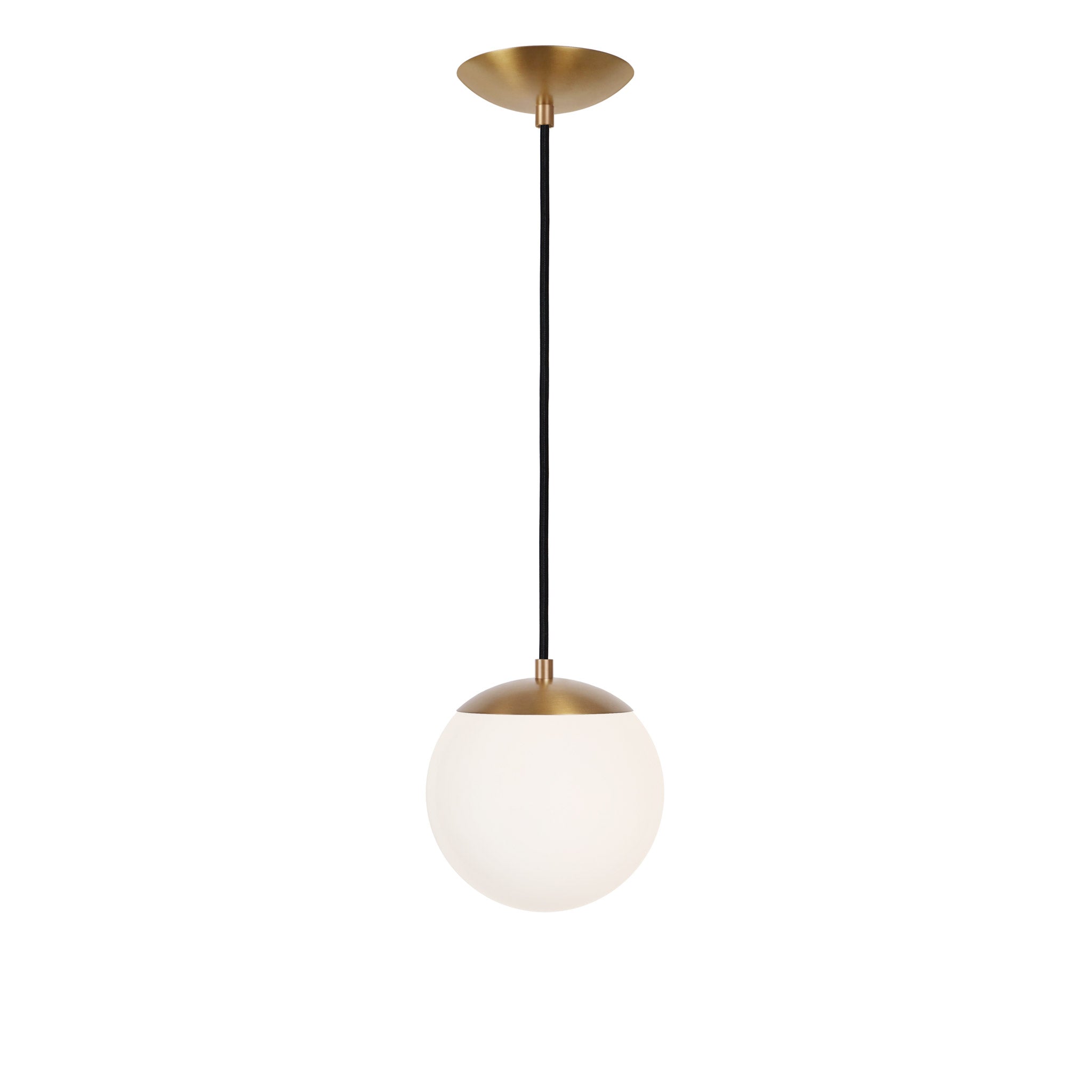 Alto Cord 8" shown in Heirloom Brass with Black Cloth Cord and an Opal 8" Globe