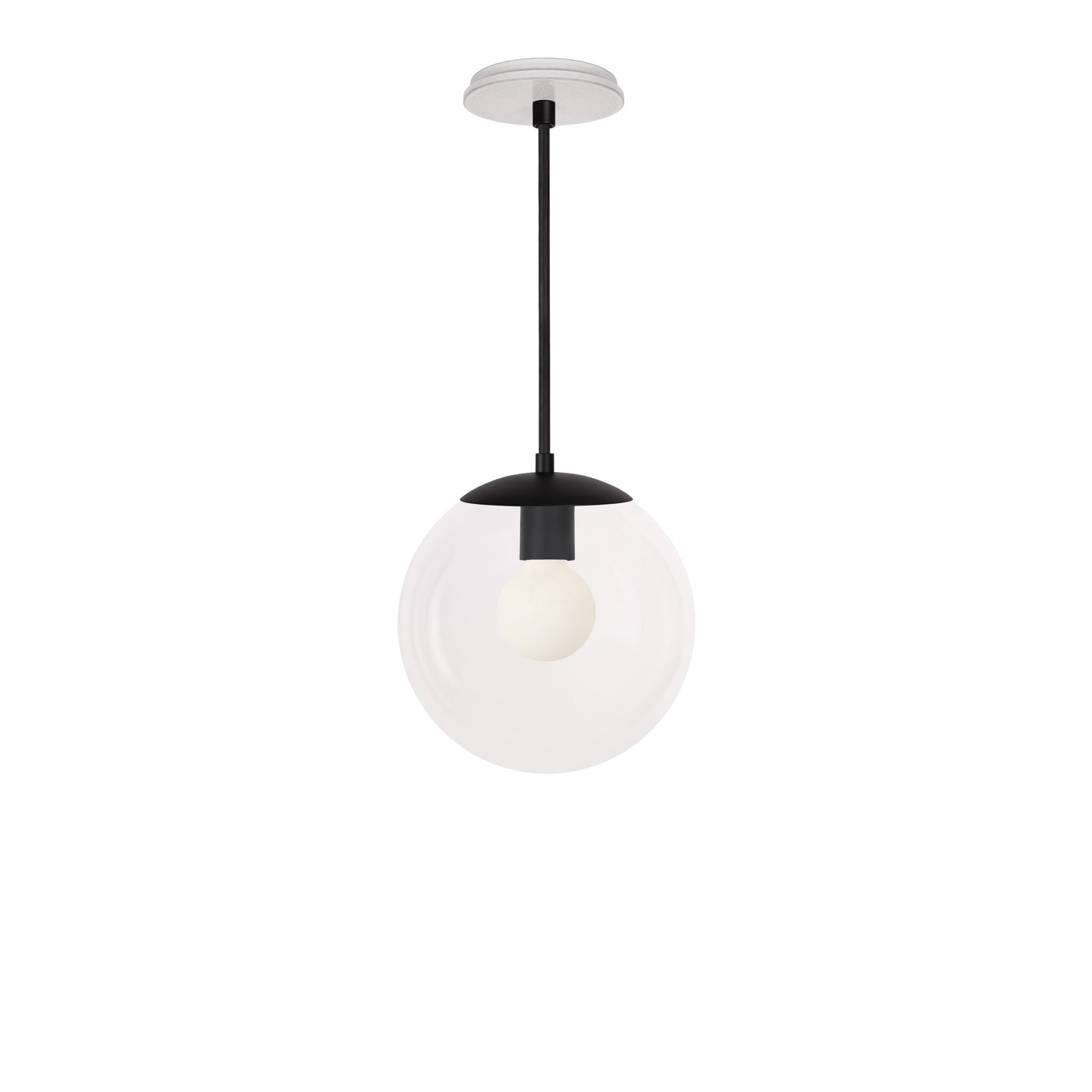 Alto Rod 10” Clear shown in Matte Black with a Brownstone White Star Ceramic Canopy