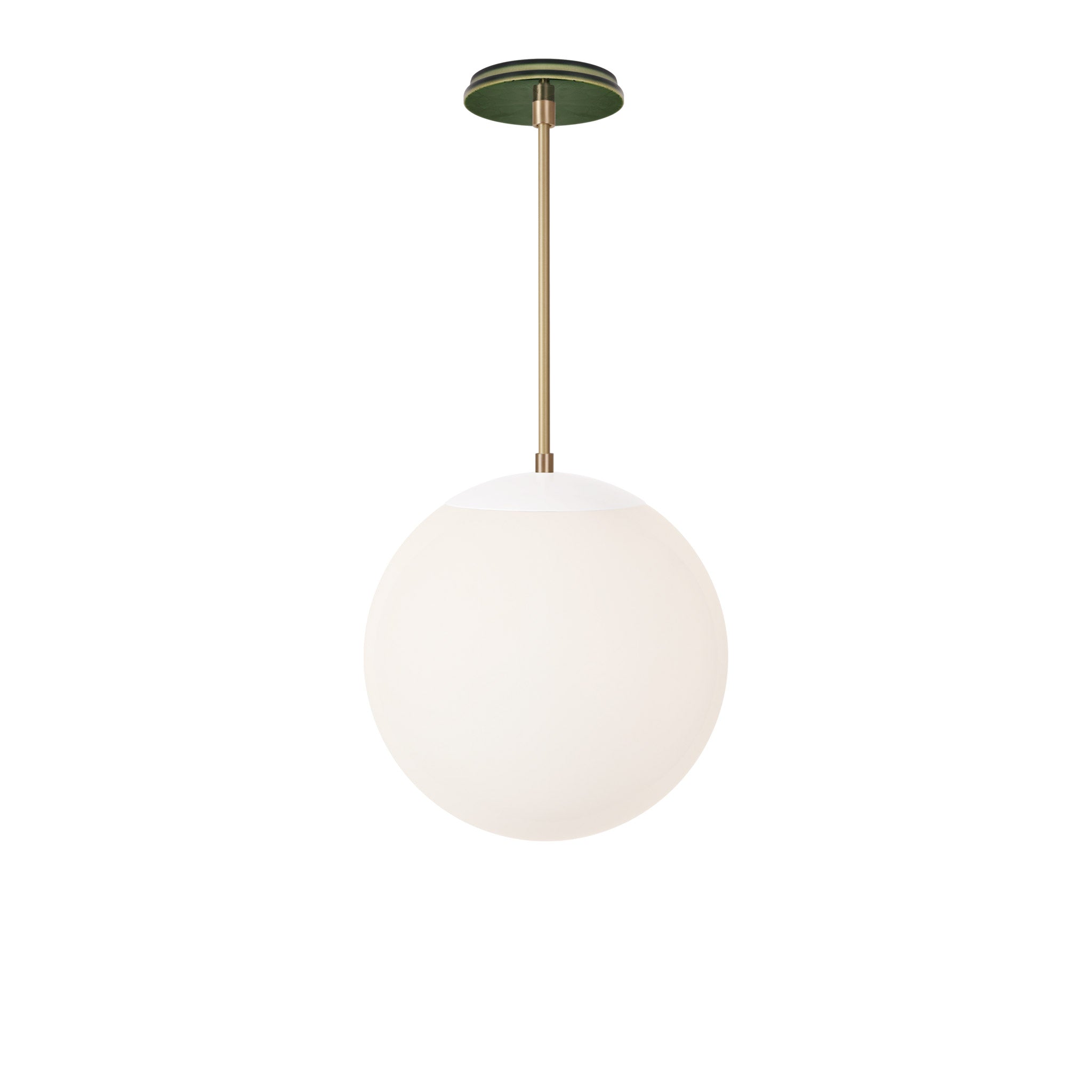 Alto Rod 12” Opal shown in White with Brass and a Forest Green Star Ceramic Canopy