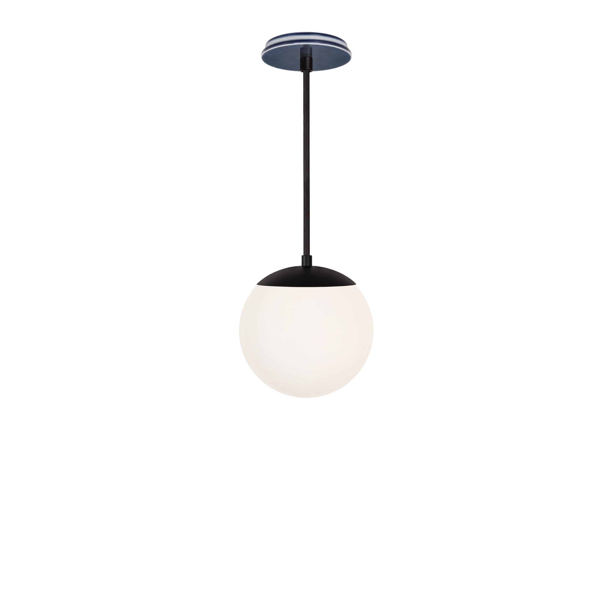 Alto Rod 8” Opal shown in Matte Black with an Indigo Blue Star Ceramic Canopy