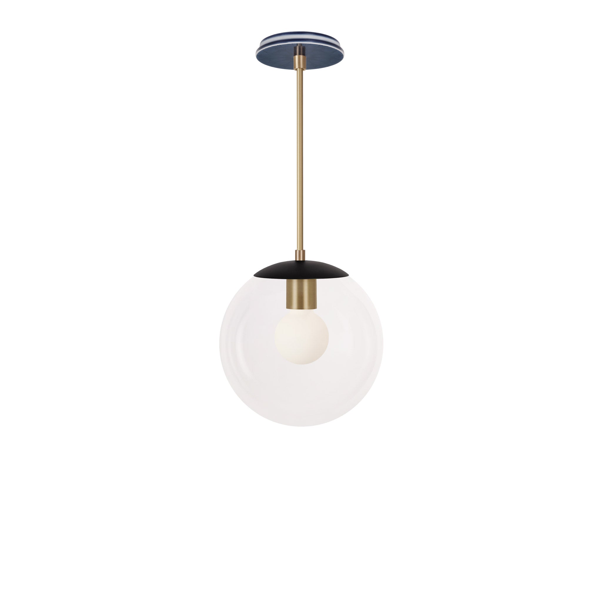 Alto Rod 10” Clear shown in Matte Black with Brass and an Indigo Blue Star Ceramic Canopy