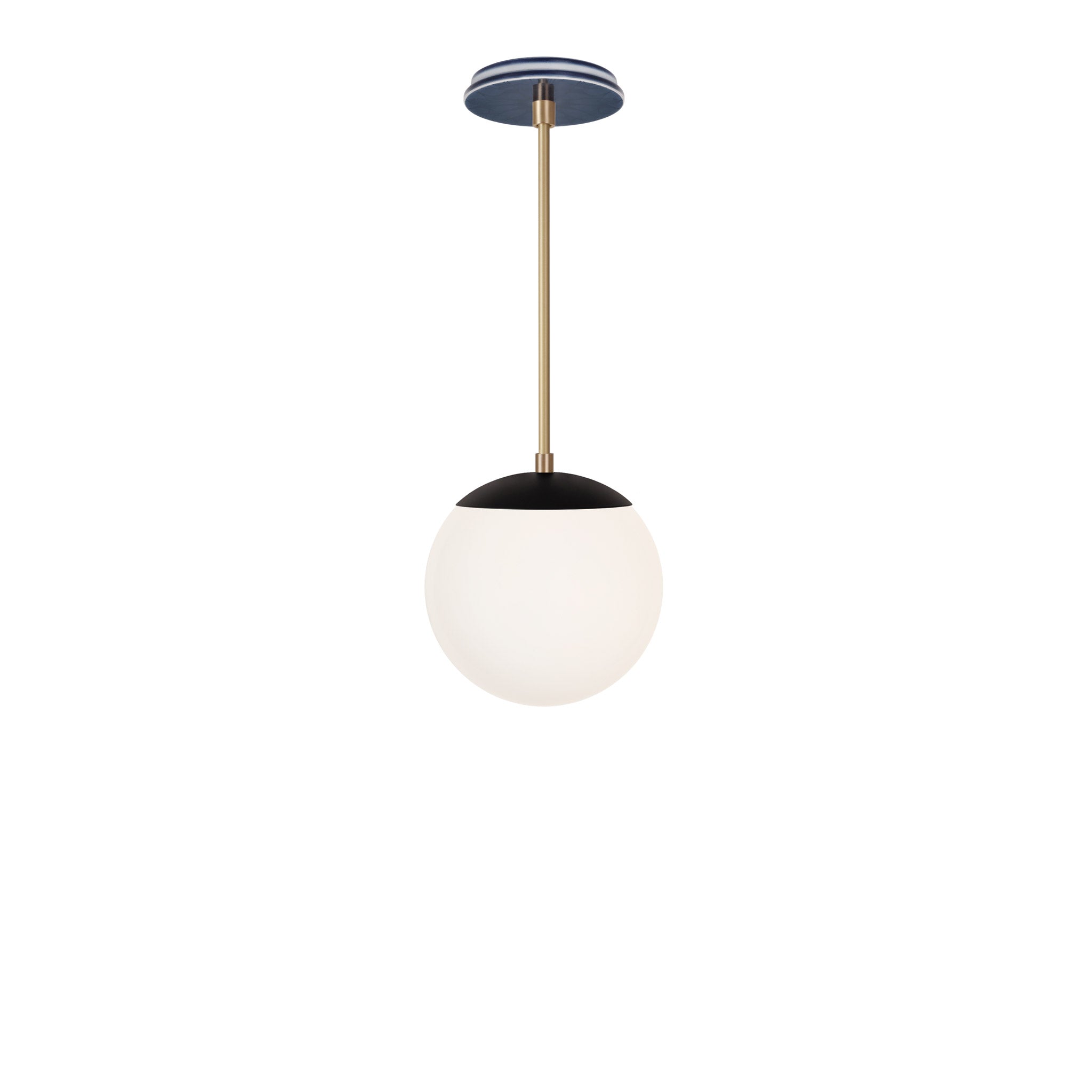 Alto Rod 8” Opal shown in Matte Black with Brass and an Indigo Blue Star Ceramic Canopy