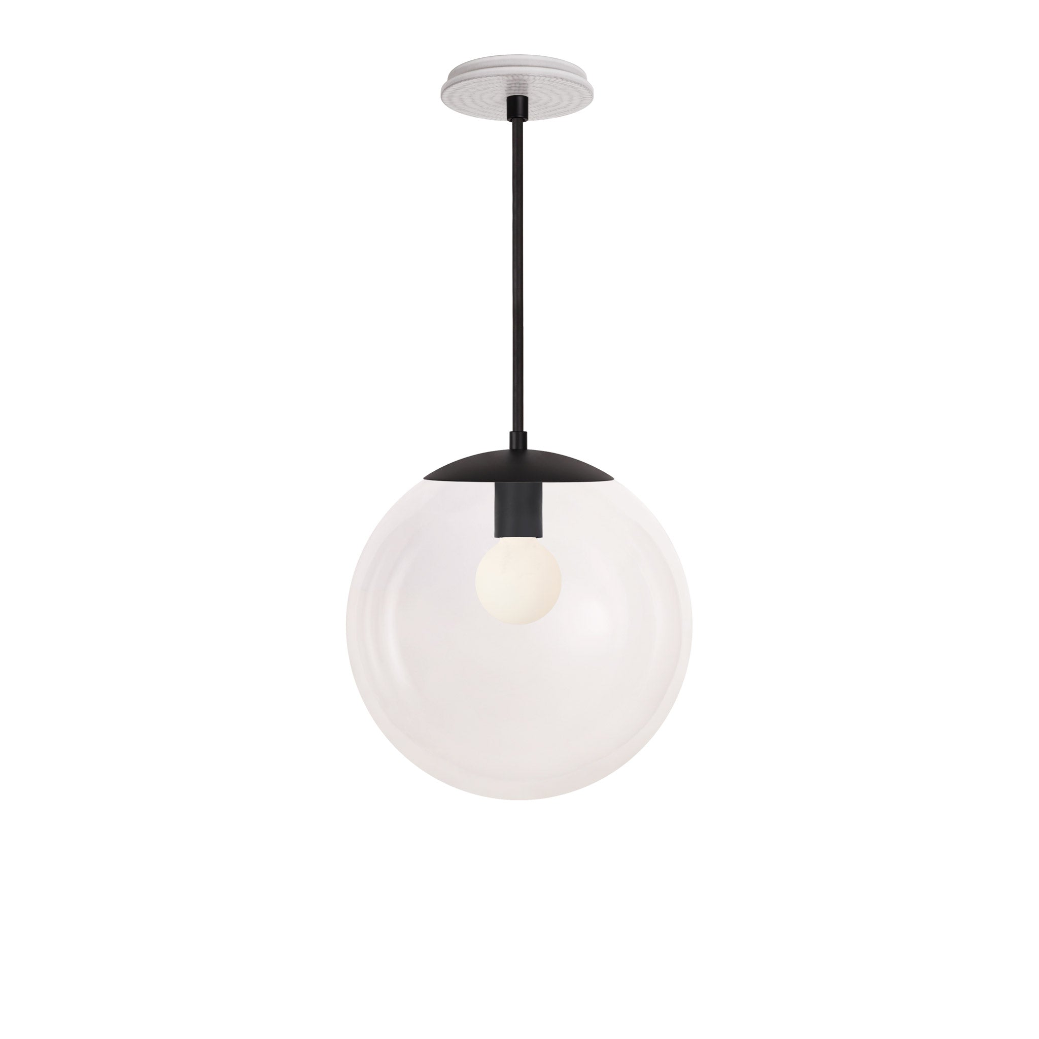 Alto Rod 12” Clear shown in Matte Black with a Brownstone White Sunflower Ceramic Canopy