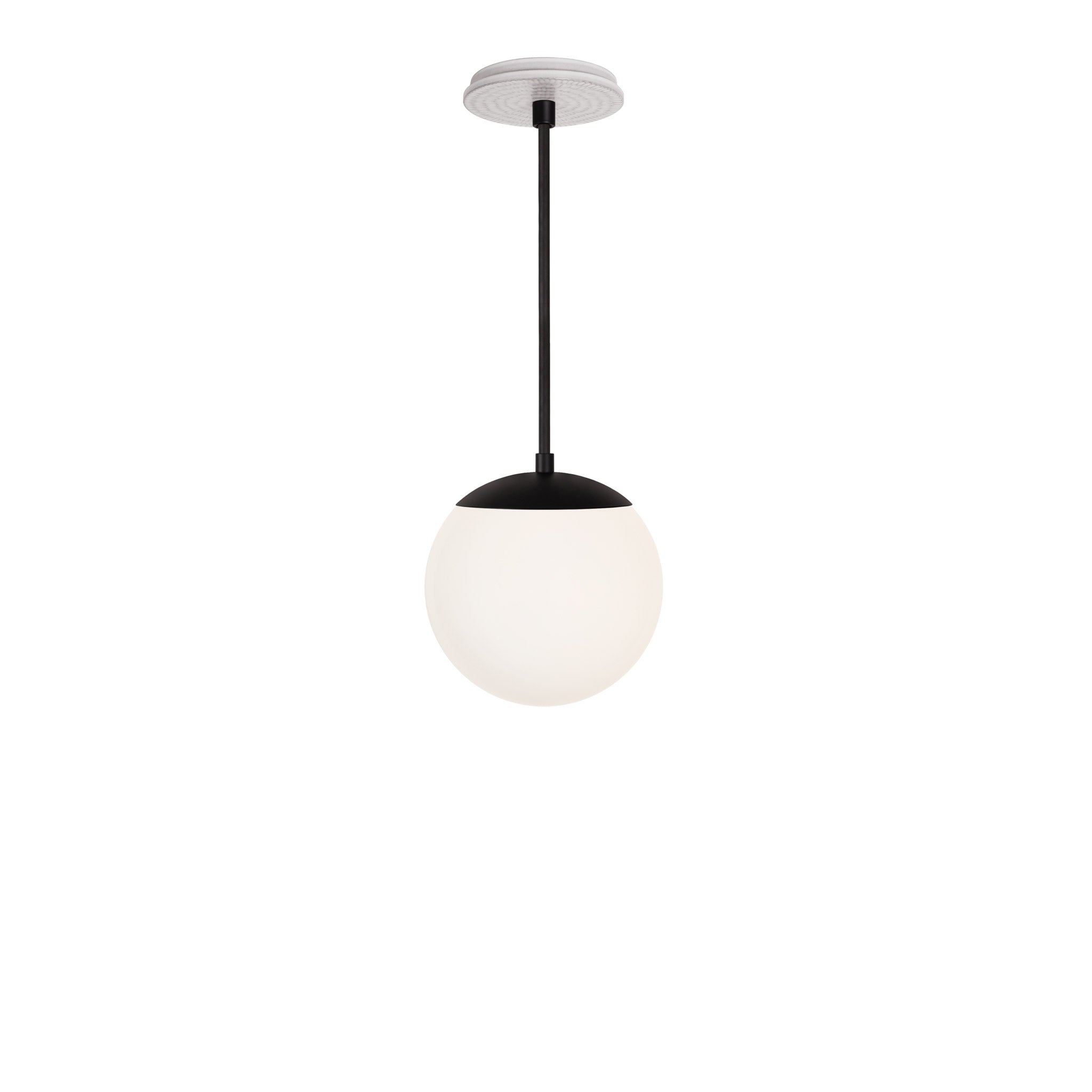 Alto Rod 8” Opal shown in Matte Black with a Brownstone White Sunflower Ceramic Canopy