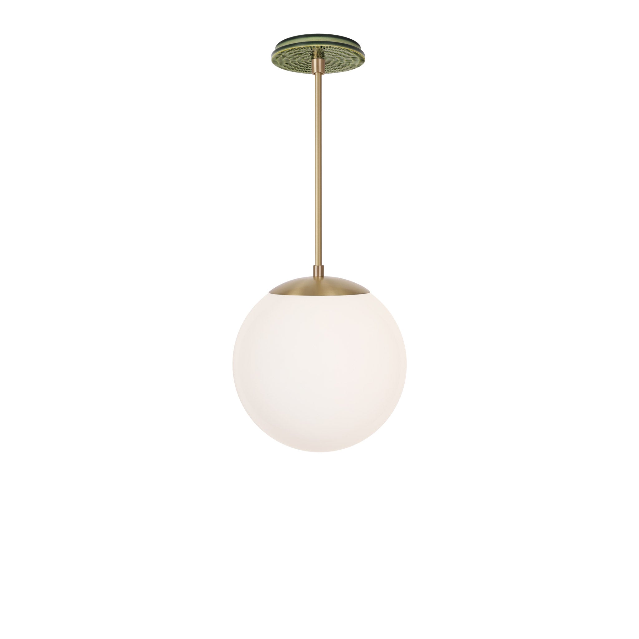 Alto Rod 10” Opal shown in Brass with a Forest Green Sunflower Ceramic Canopy