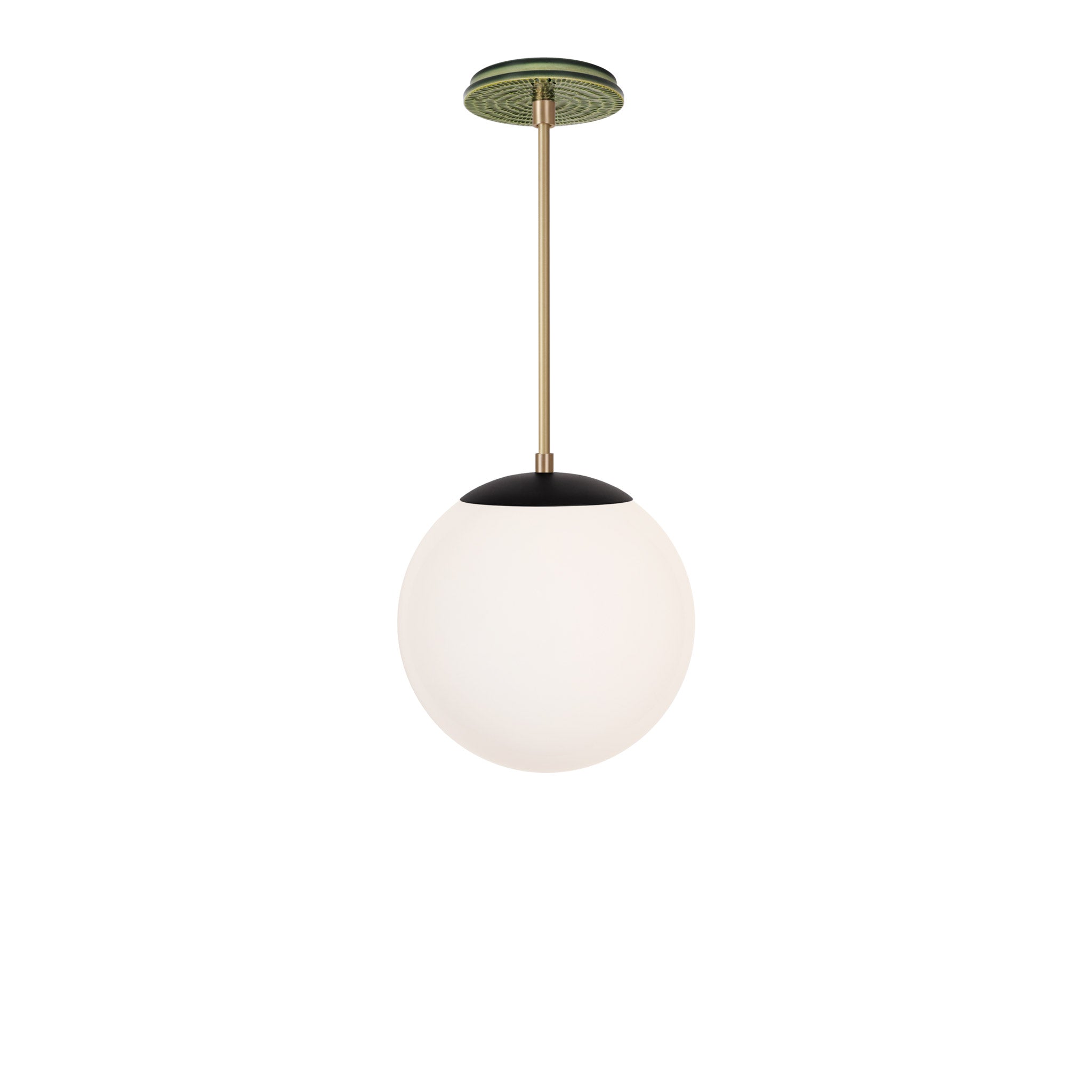 Alto Rod 10” Opal shown in Matte Black with Brass and a Forest Green Sunflower Ceramic Canopy