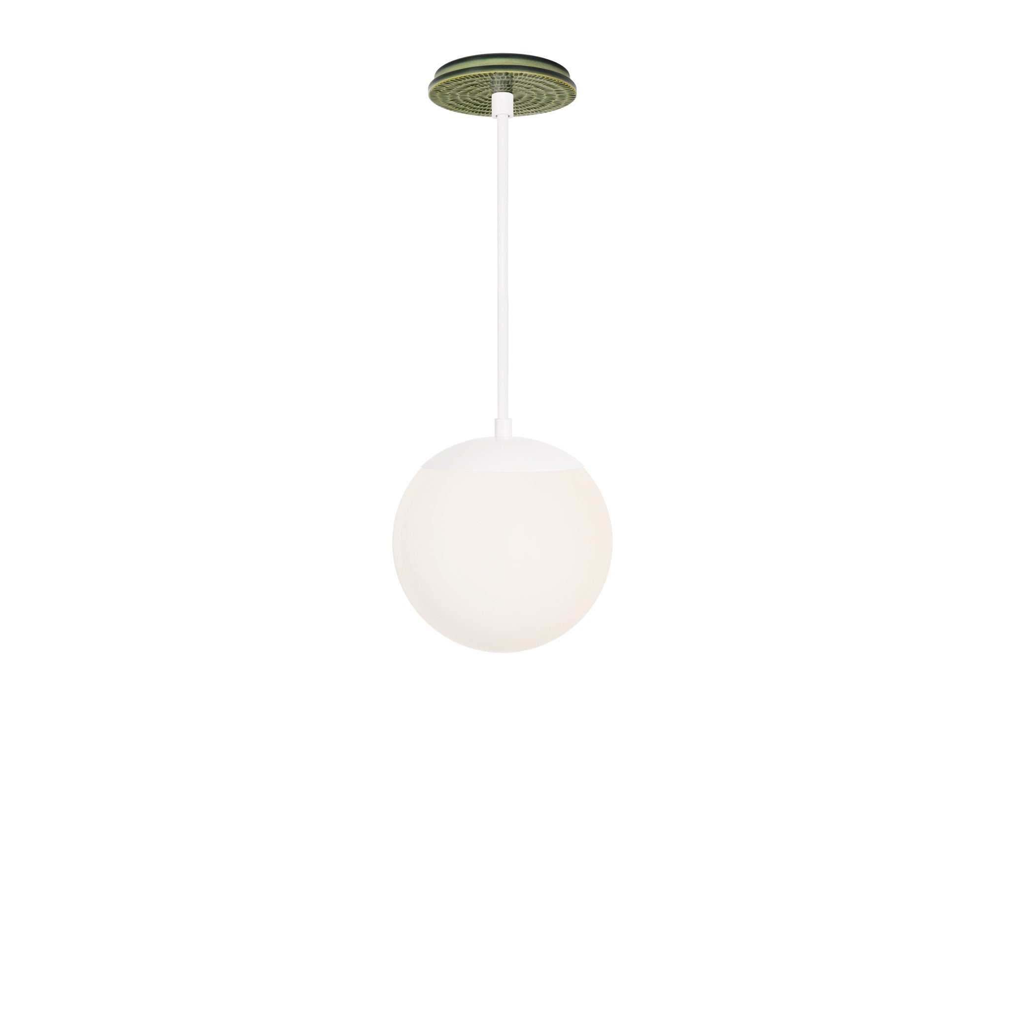 Alto Rod 8” Opal shown in White with a Forest Green Sunflower Ceramic Canopy