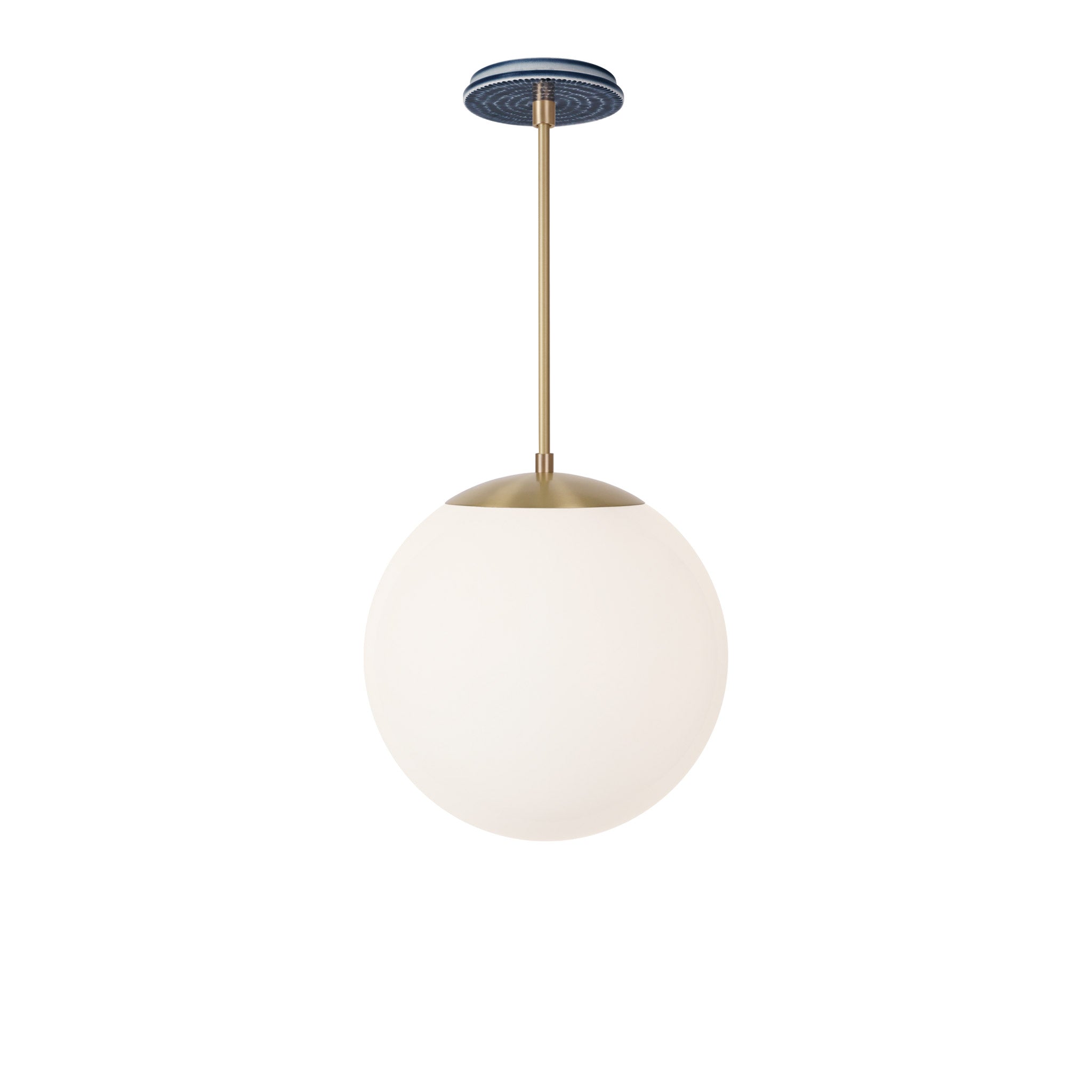 Alto Rod 12” Opal shown in Brass with an Indigo Blue Sunflower Ceramic Canopy
