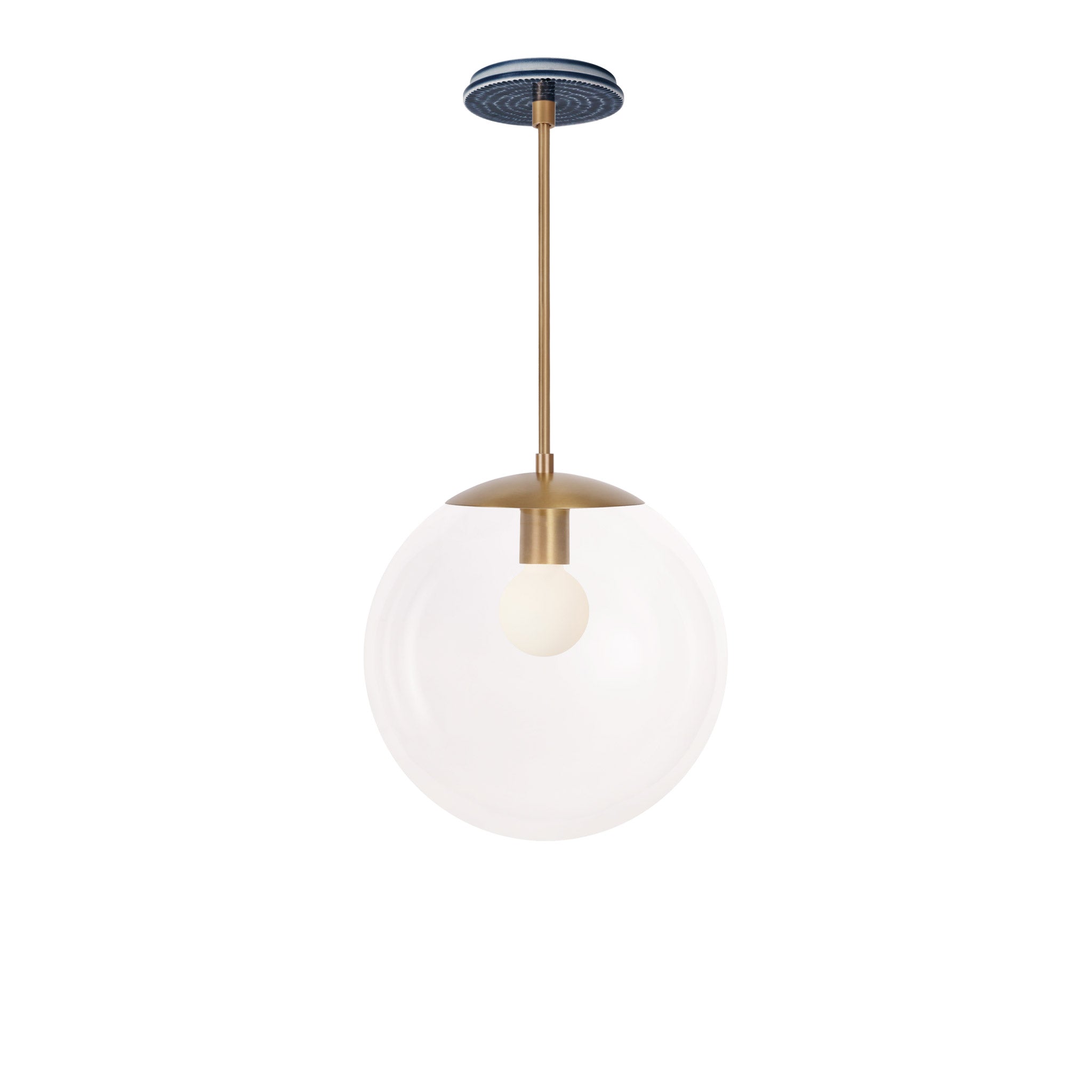 Alto Rod 12” Clear shown in Heirloom Brass with an Indigo Blue Sunflower Ceramic Canopy
