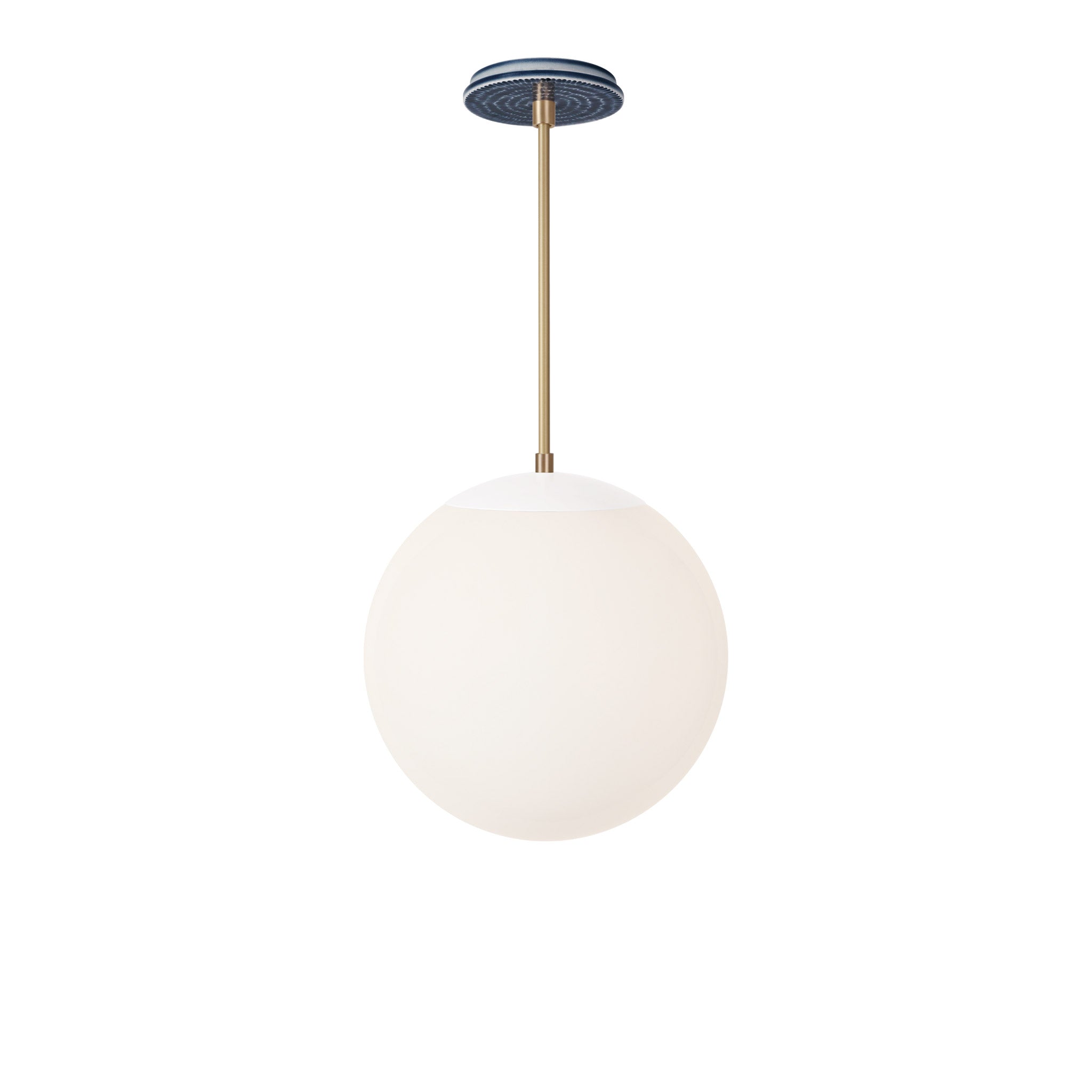 Alto Rod 12” Opal shown in White with Brass and an Indigo Blue Sunflower Ceramic Canopy