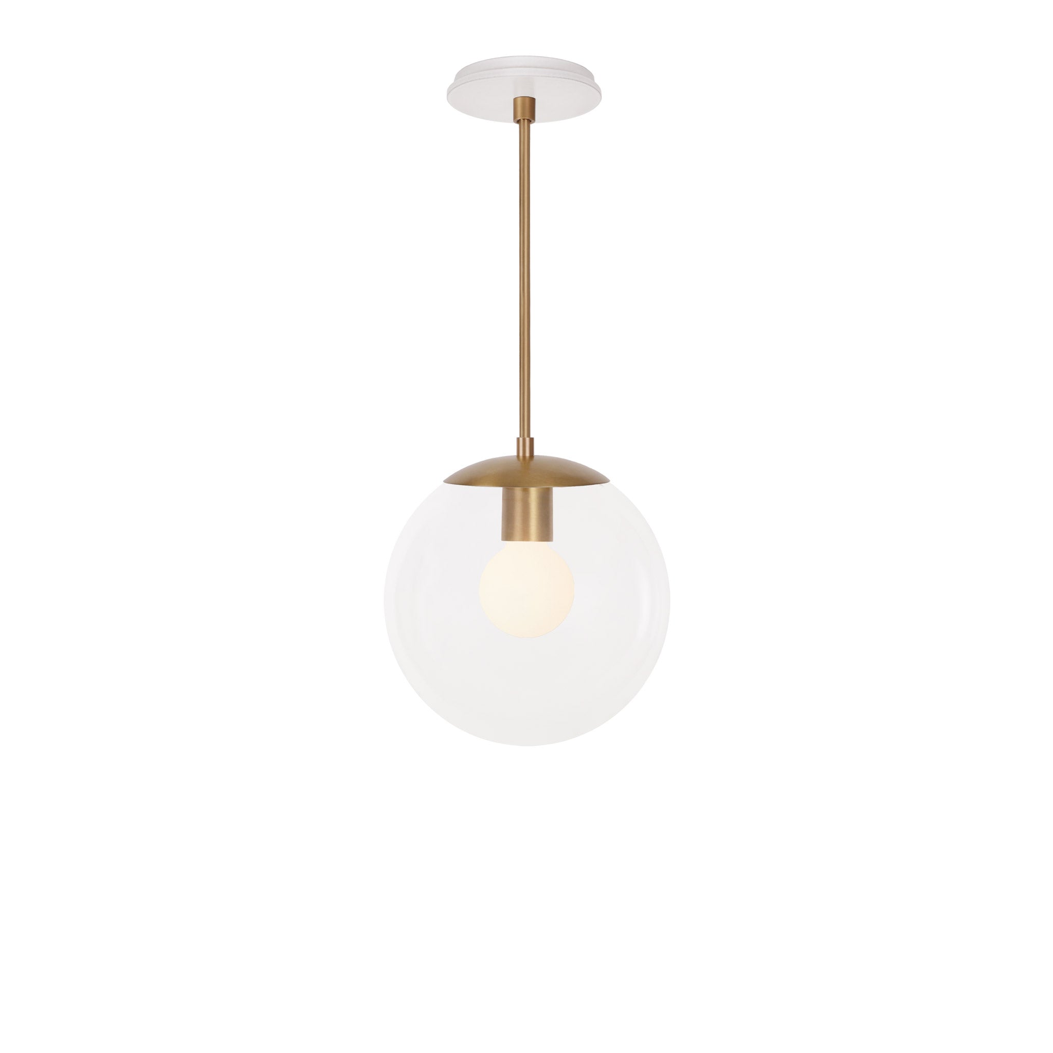 Alto Rod 10” Clear shown in Heirloom Brass with a Brownstone White Swift Ceramic Canopy