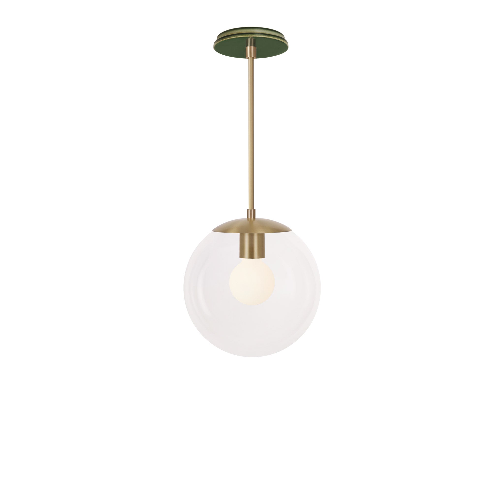 Alto Rod 10” Clear shown in Brass with a Forest Green Swift Ceramic Canopy