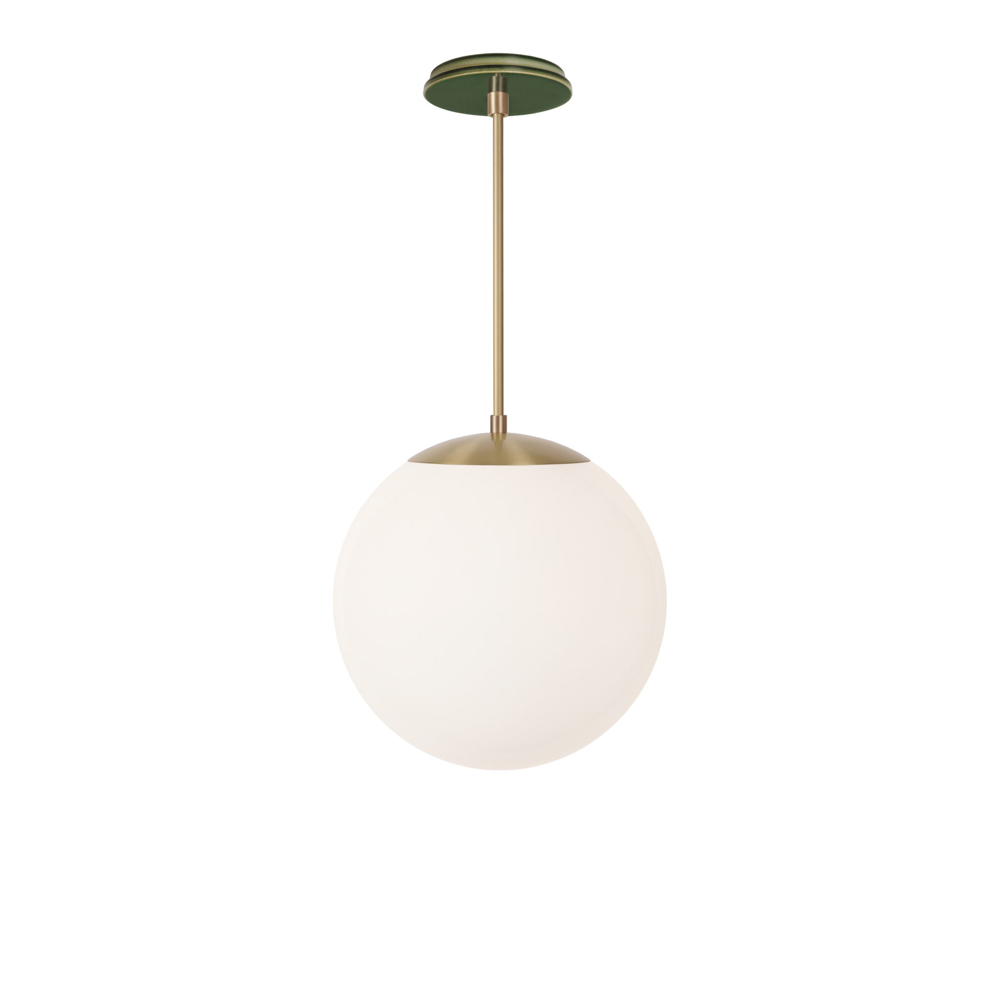 Alto Rod 12” Opal shown in Brass with a Forest Green Swift Ceramic Canopy