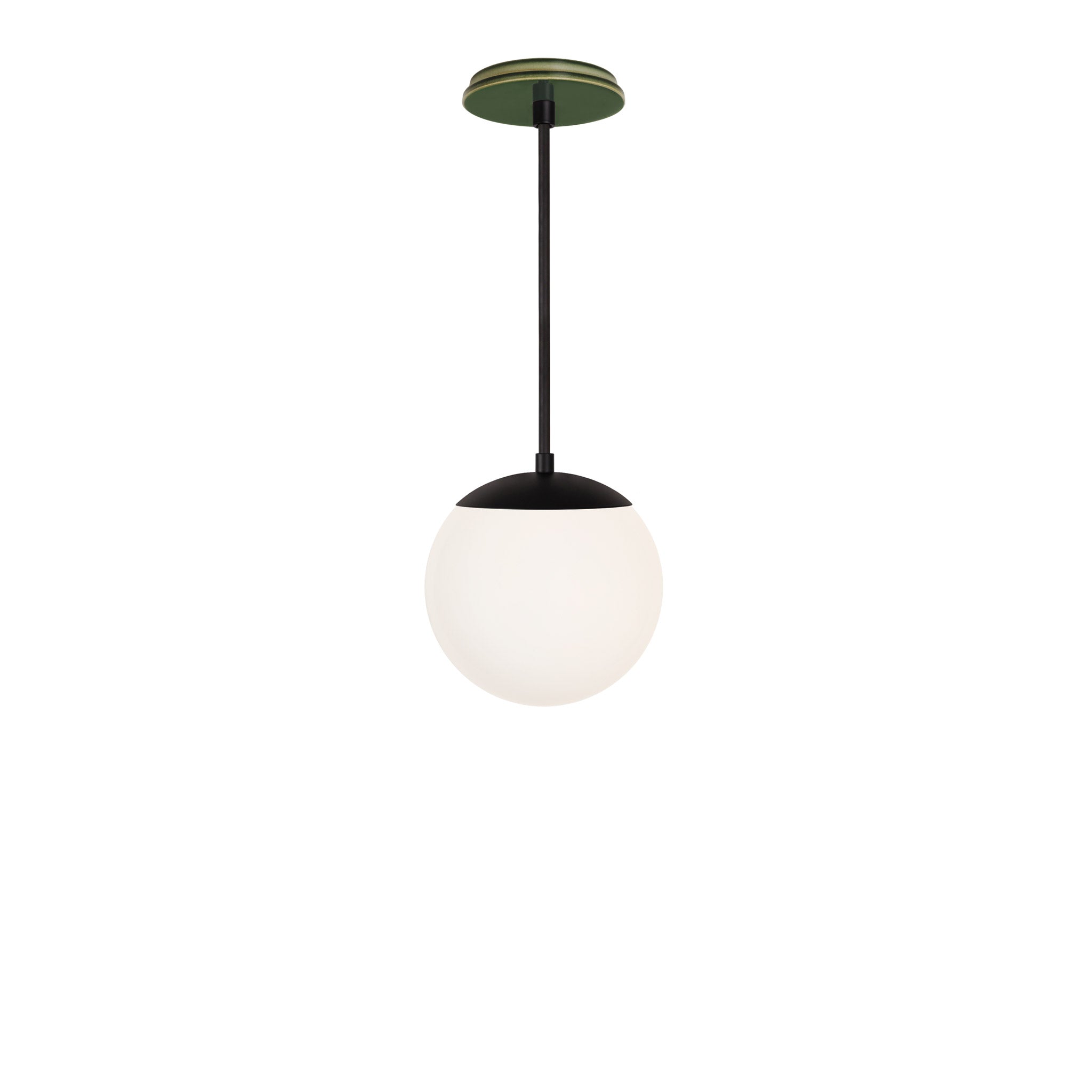 Alto Rod 8” Opal shown in Matte Black with a Forest Green Swift Ceramic Canopy