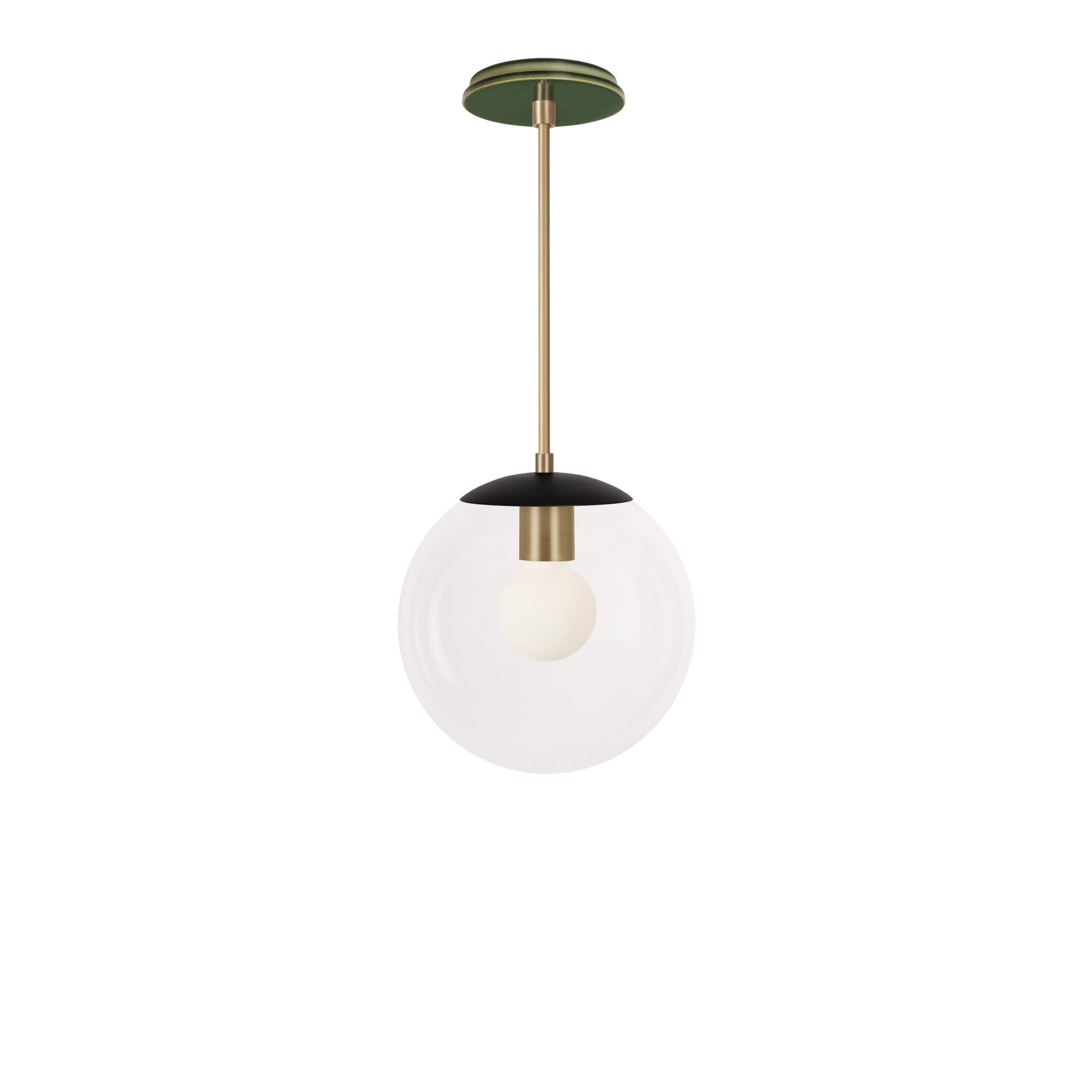 Alto Rod 10” Clear shown in Matte Black with Brass and a Forest Green Swift Ceramic Canopy