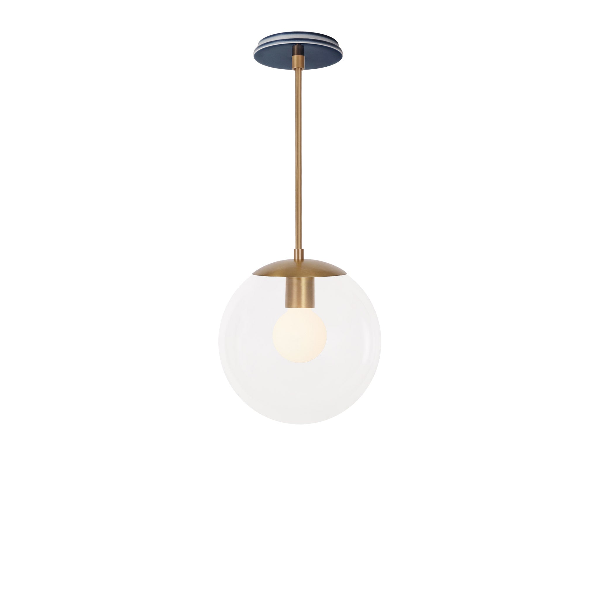 Alto Rod 10” Clear shown in Heirloom Brass with an Indigo Blue Swift Ceramic Canopy