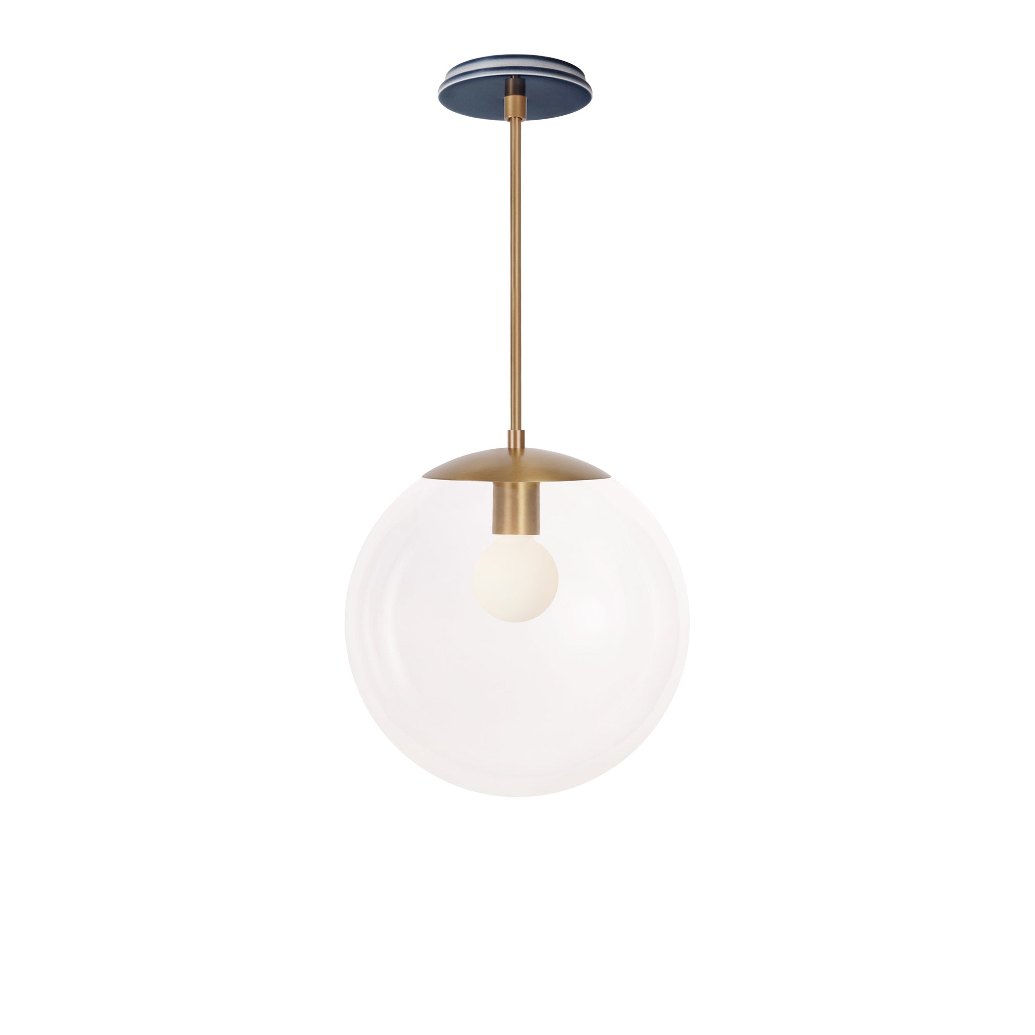 Alto Rod 12” Clear shown in Heirloom Brass with an Indigo Blue Swift Ceramic Canopy