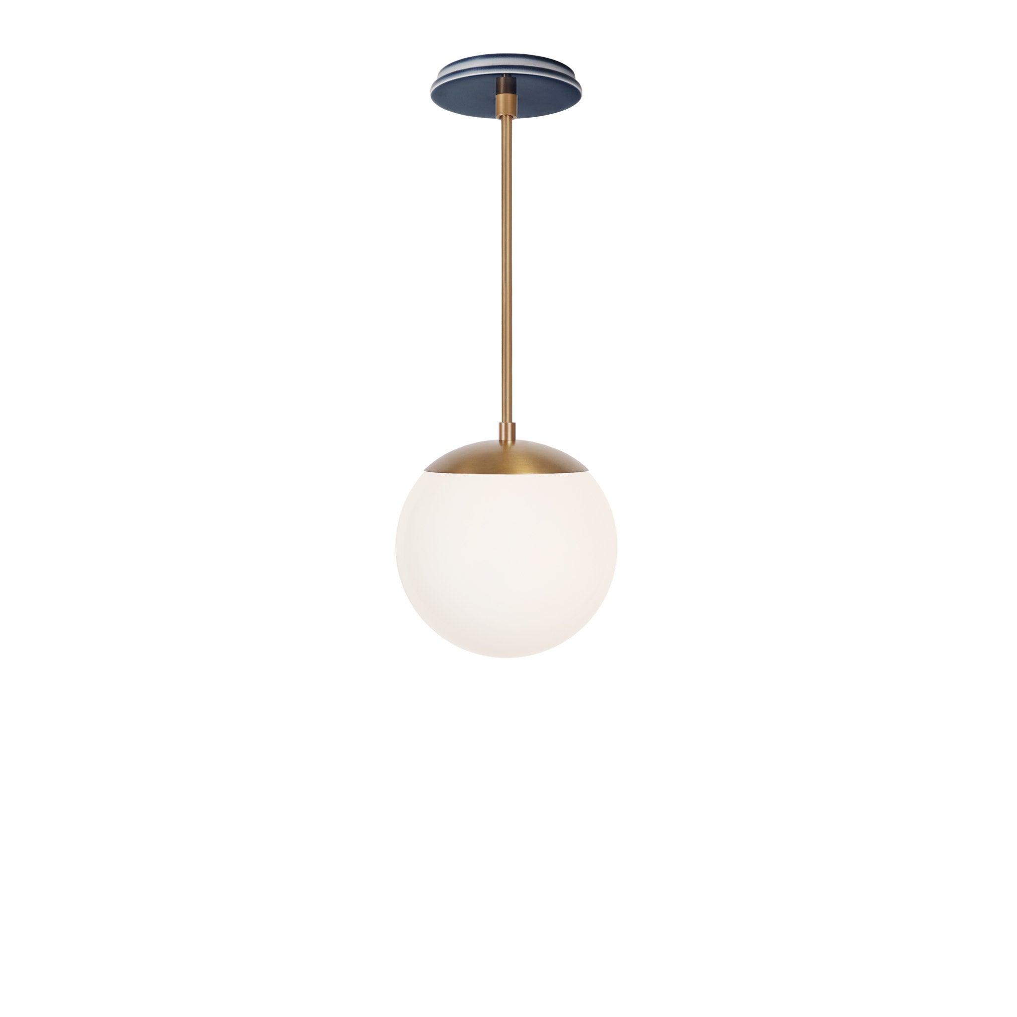 Alto Rod 8” Opal shown in Heirloom Brass with an Indigo Blue Swift Ceramic Canopy