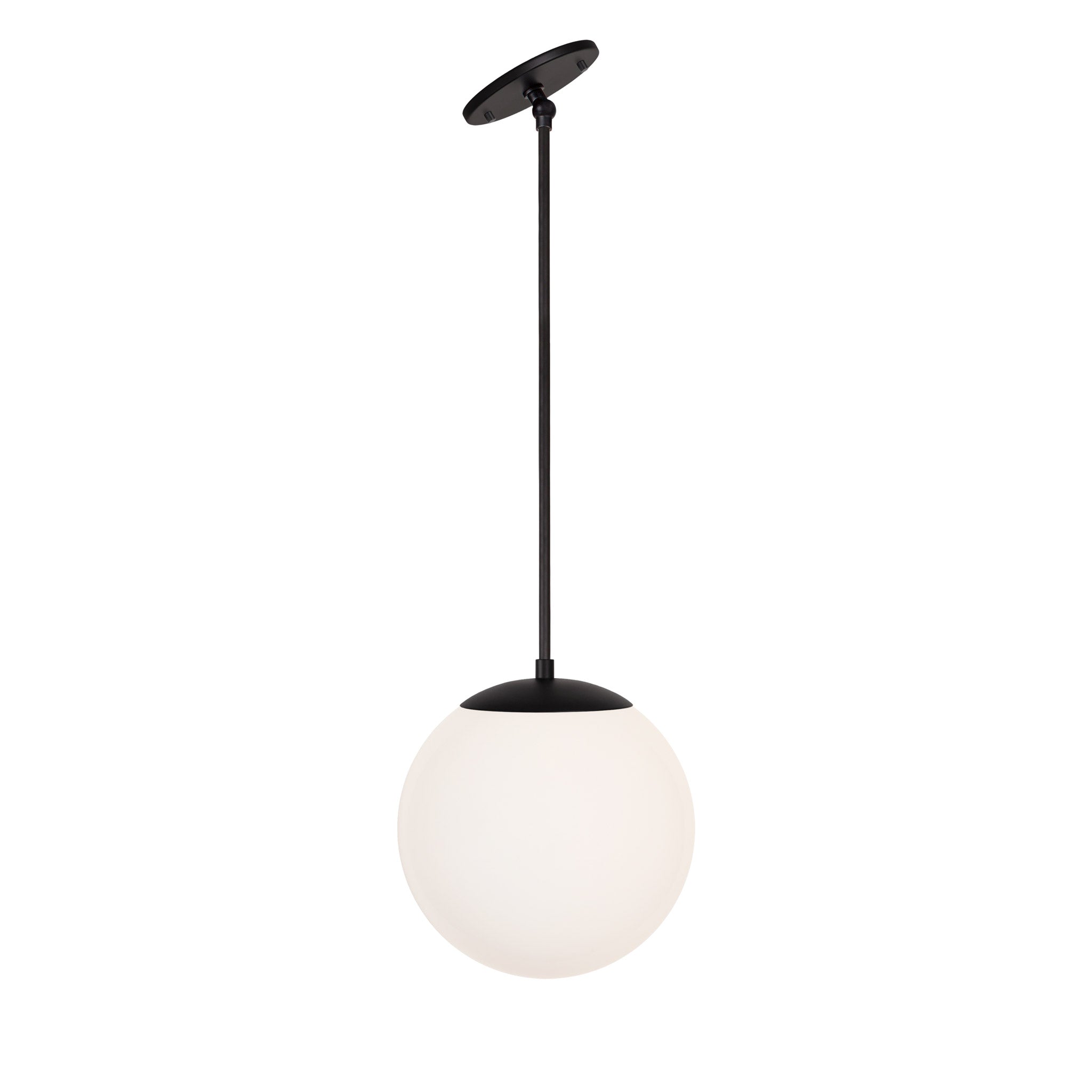 Alto Rod 10" for Vaulted Ceiling shown in Matte Black with an Opal 10" Globe