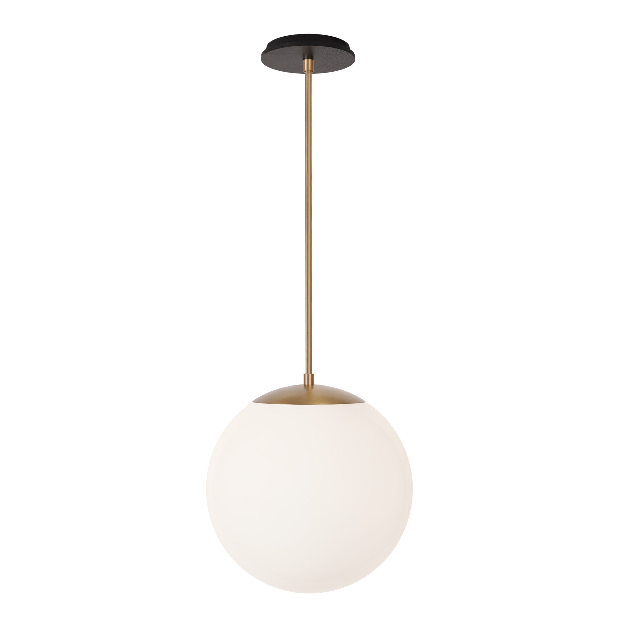 Alto Rod 12” Opal shown in Heirloom Brass with a Black Stained Wood Canopy