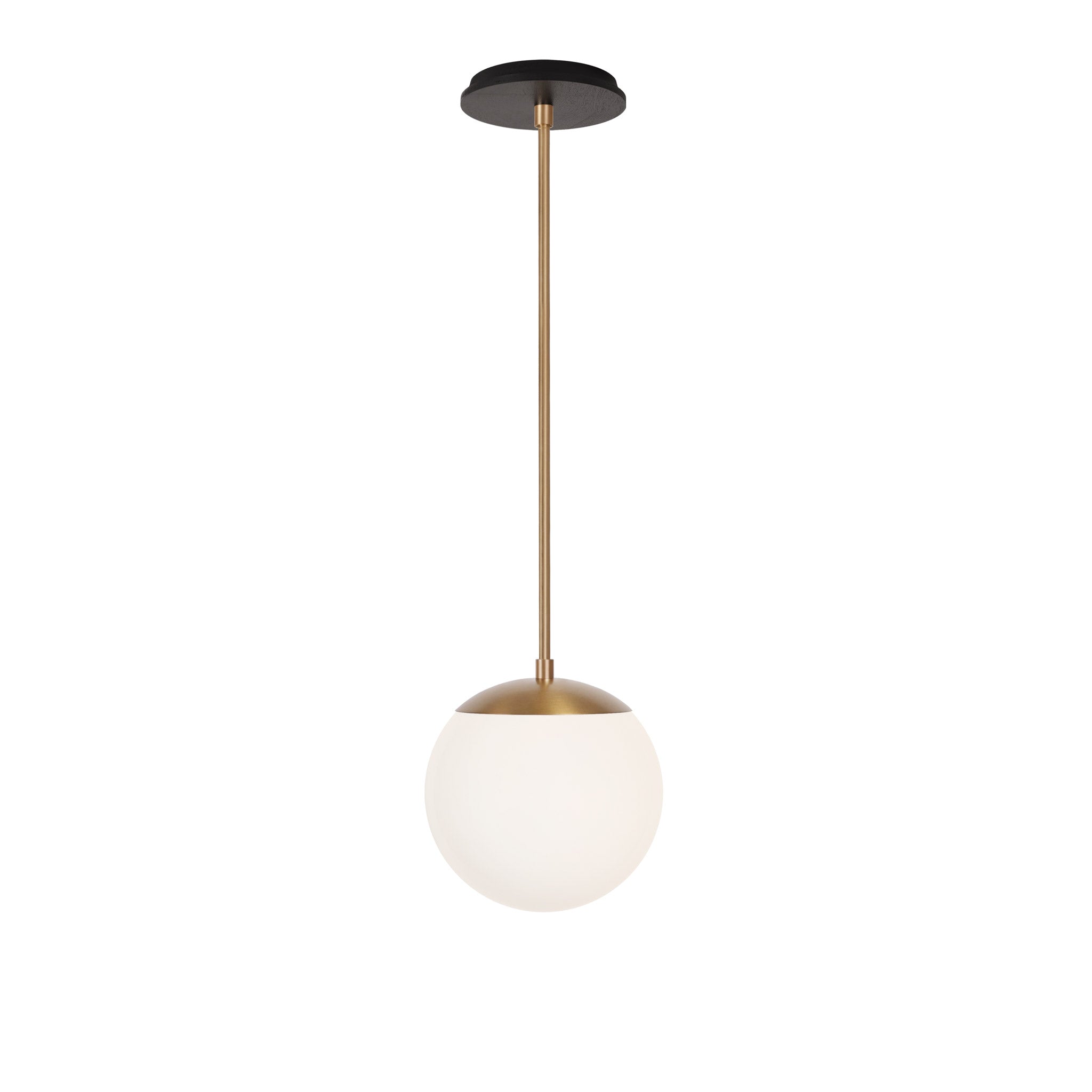 Alto Rod 8” Opal shown in Heirloom Brass with a Black Stained Wood Canopy