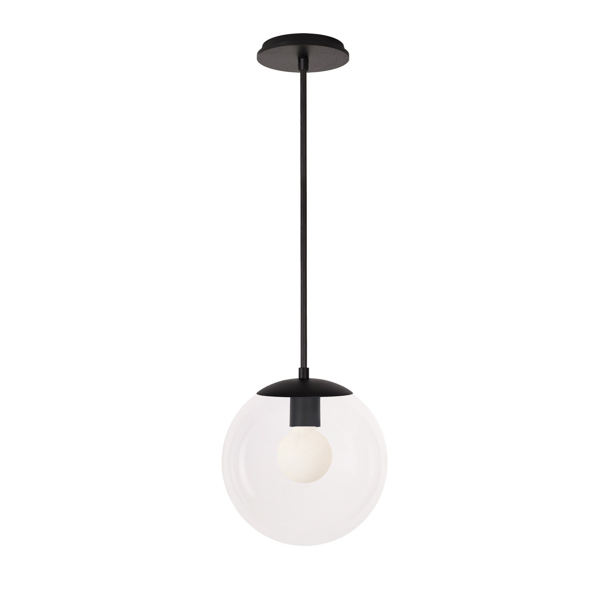 Alto Rod 10” Clear shown in Matte Black with a Black Stained Wood Canopy