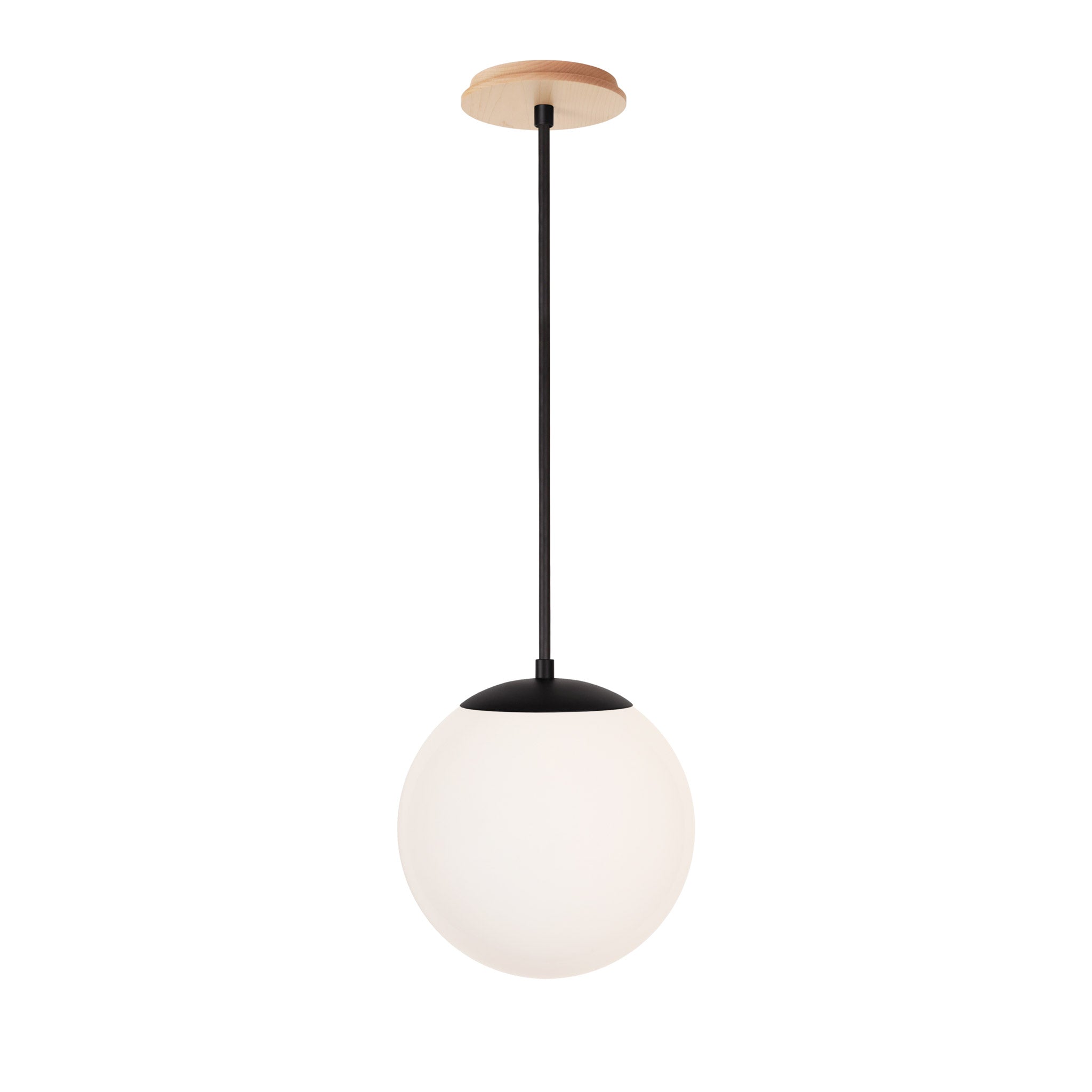 Alto Rod 10” Opal shown in Matte Black with a Maple Wood Canopy