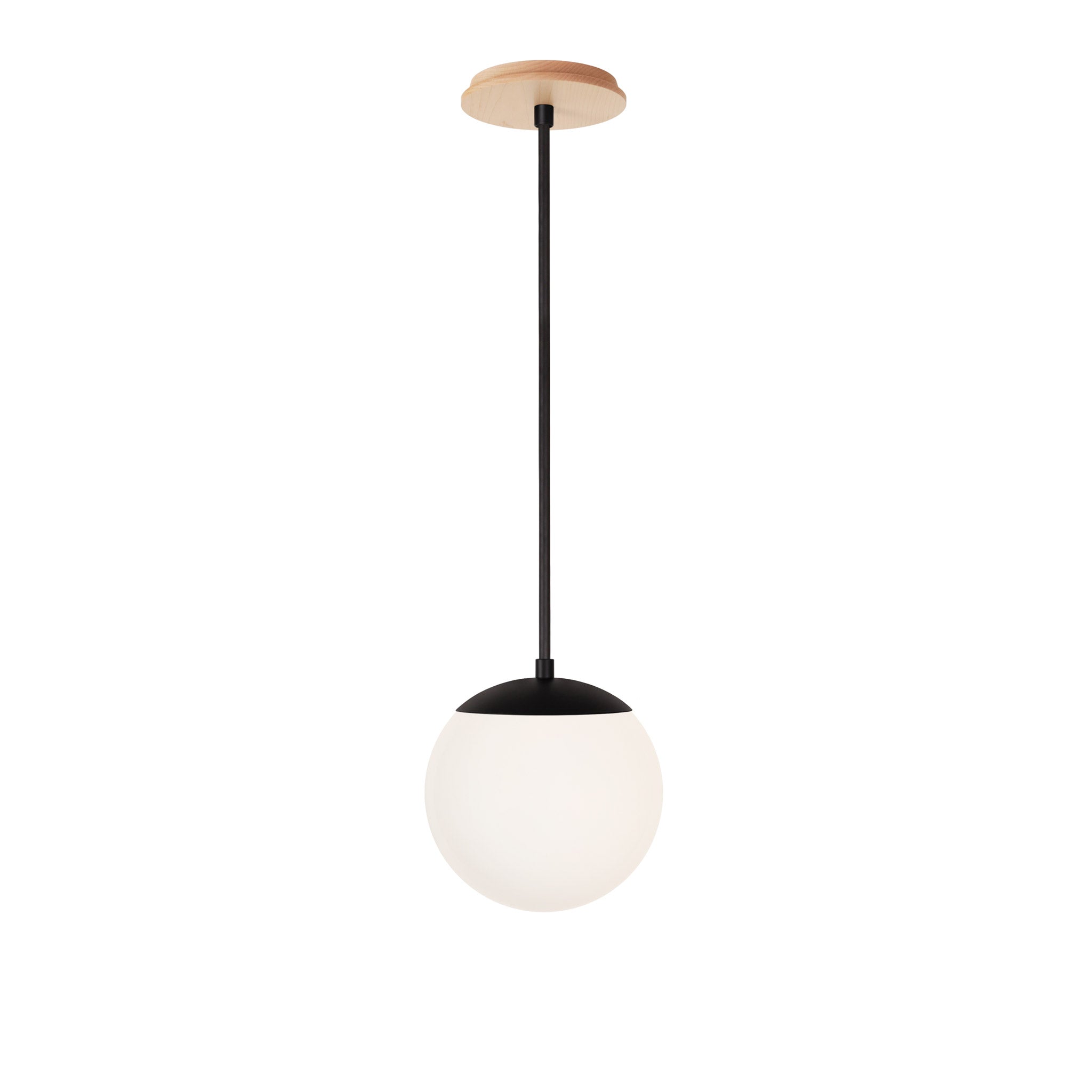 Alto Rod 8” Opal shown in Matte Black with a Maple Wood Canopy