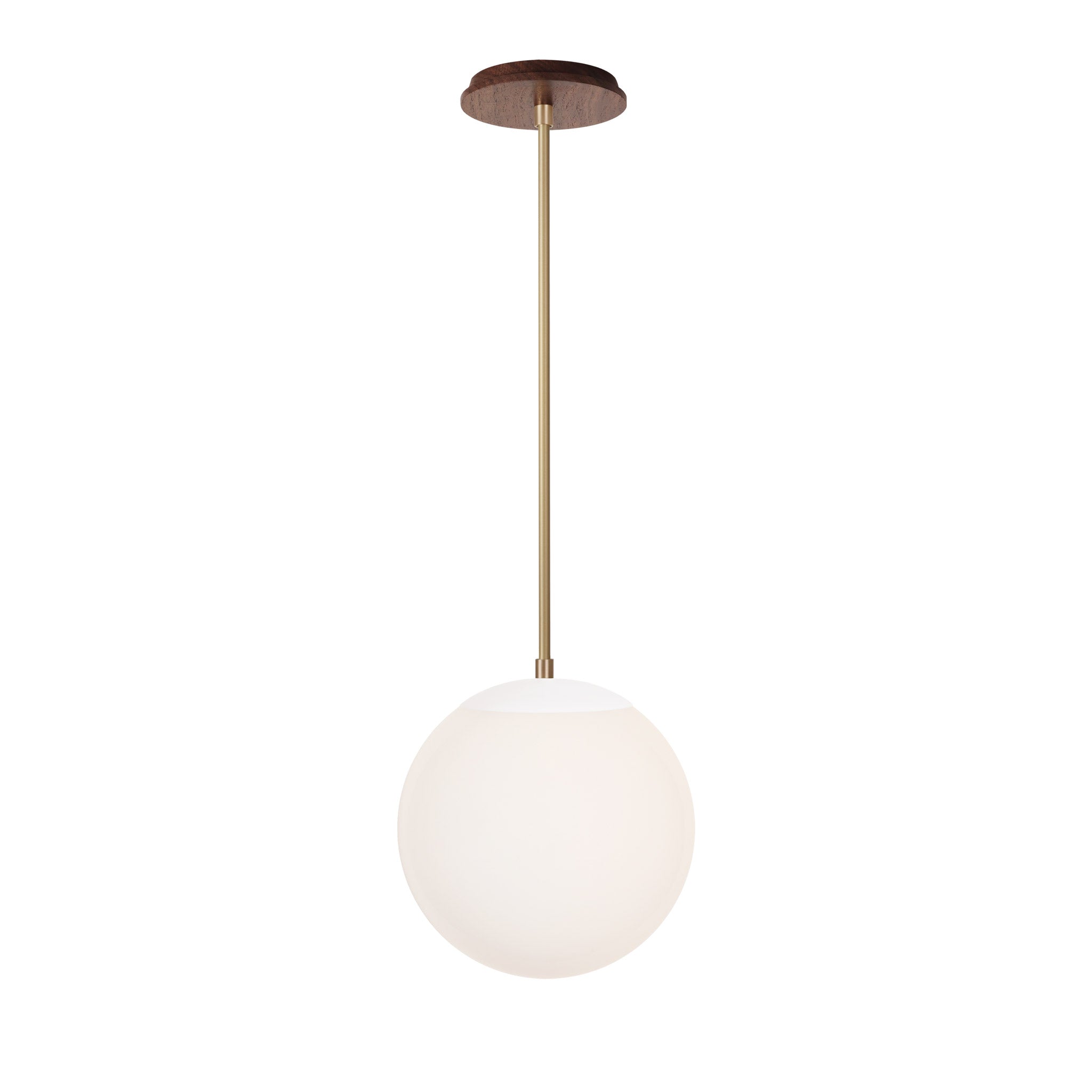 Alto Rod 10” Opal shown in White with Brass and a Walnut Wood Canopy