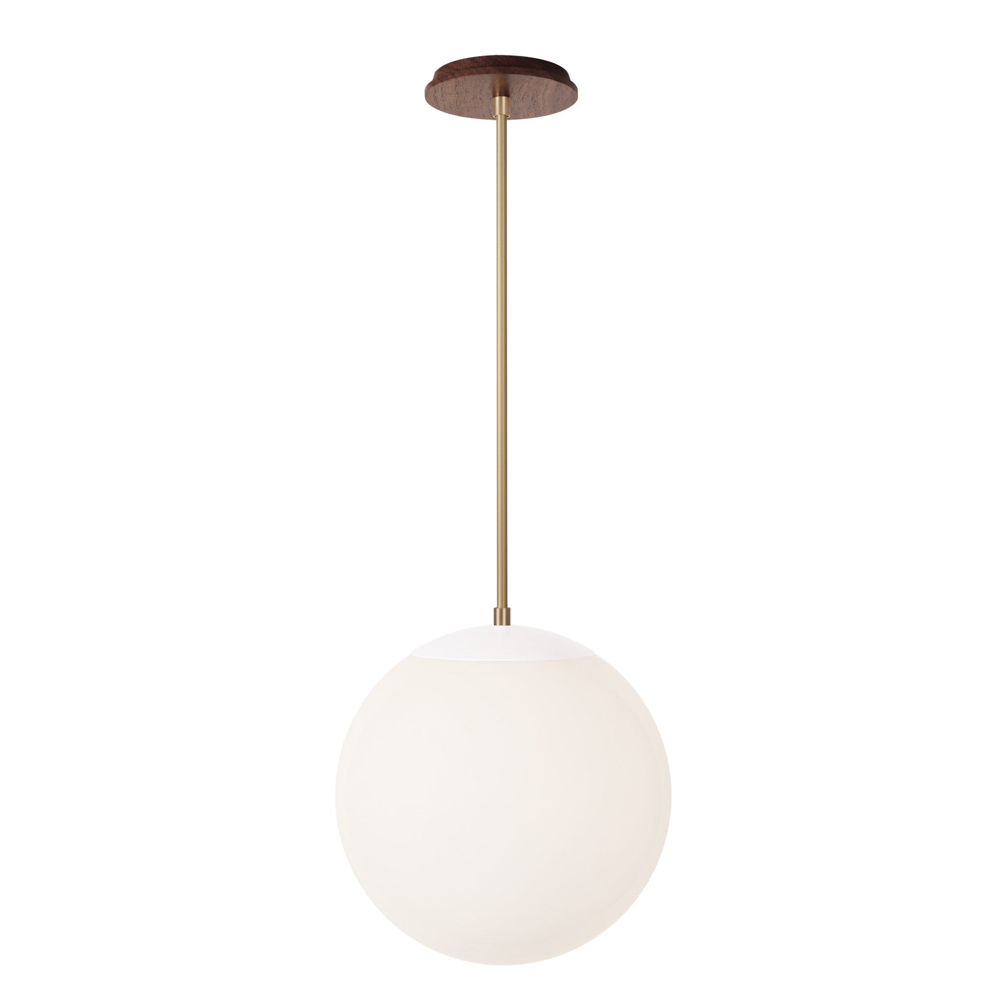 Alto Rod 12” Opal shown in White with Brass and a Walnut Wood Canopy
