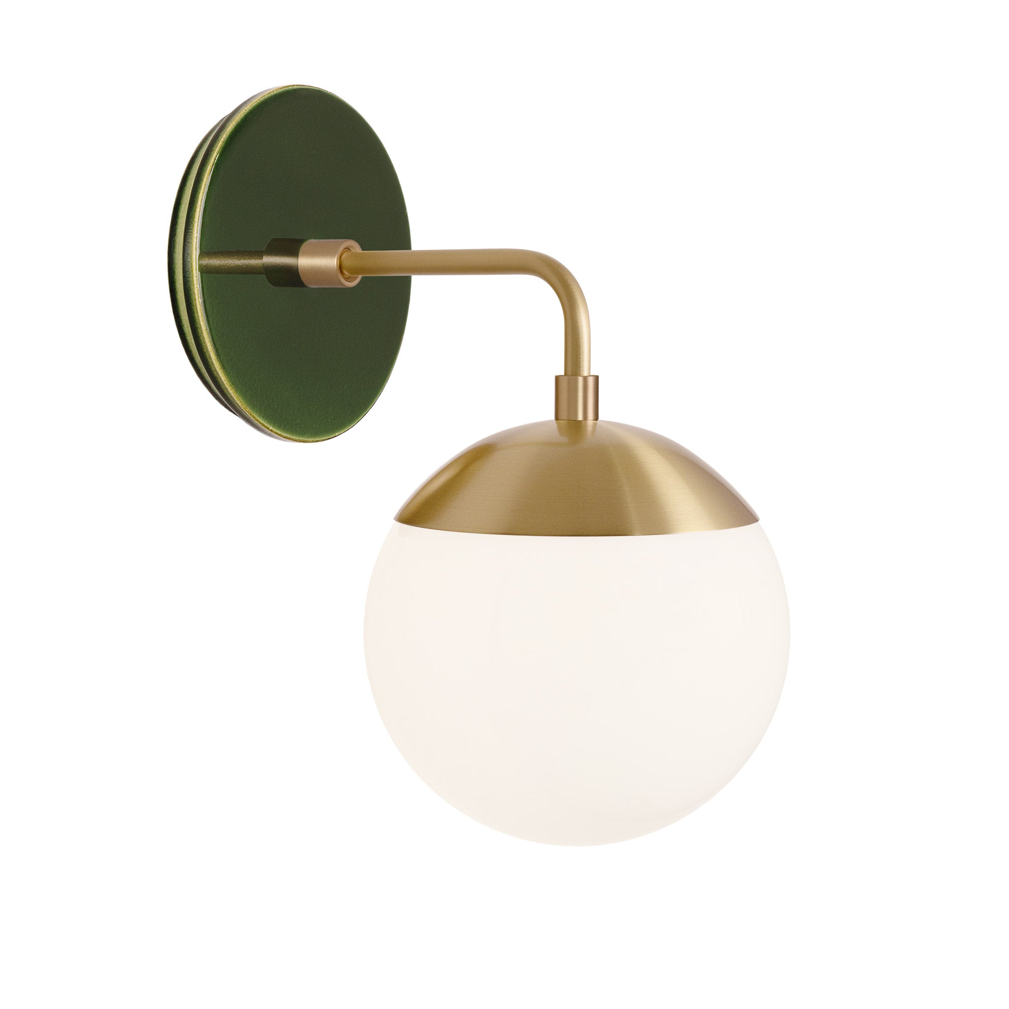 Alto Sconce 6” shown in Brass with a Forest Green Swift Ceramic Canopy