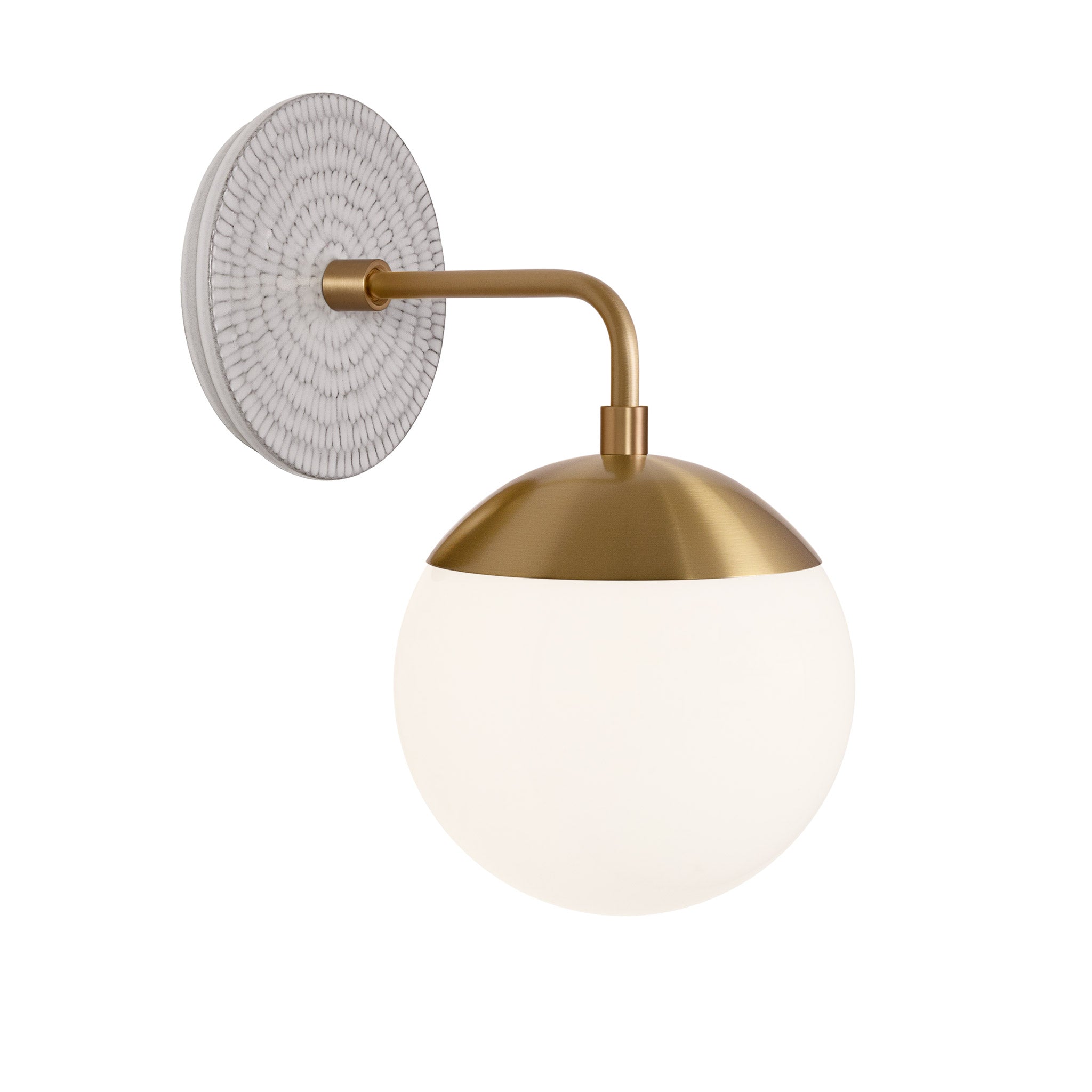 Alto Sconce 6” shown in Heirloom Brass with a Brownstone White Sunflower Ceramic Canopy