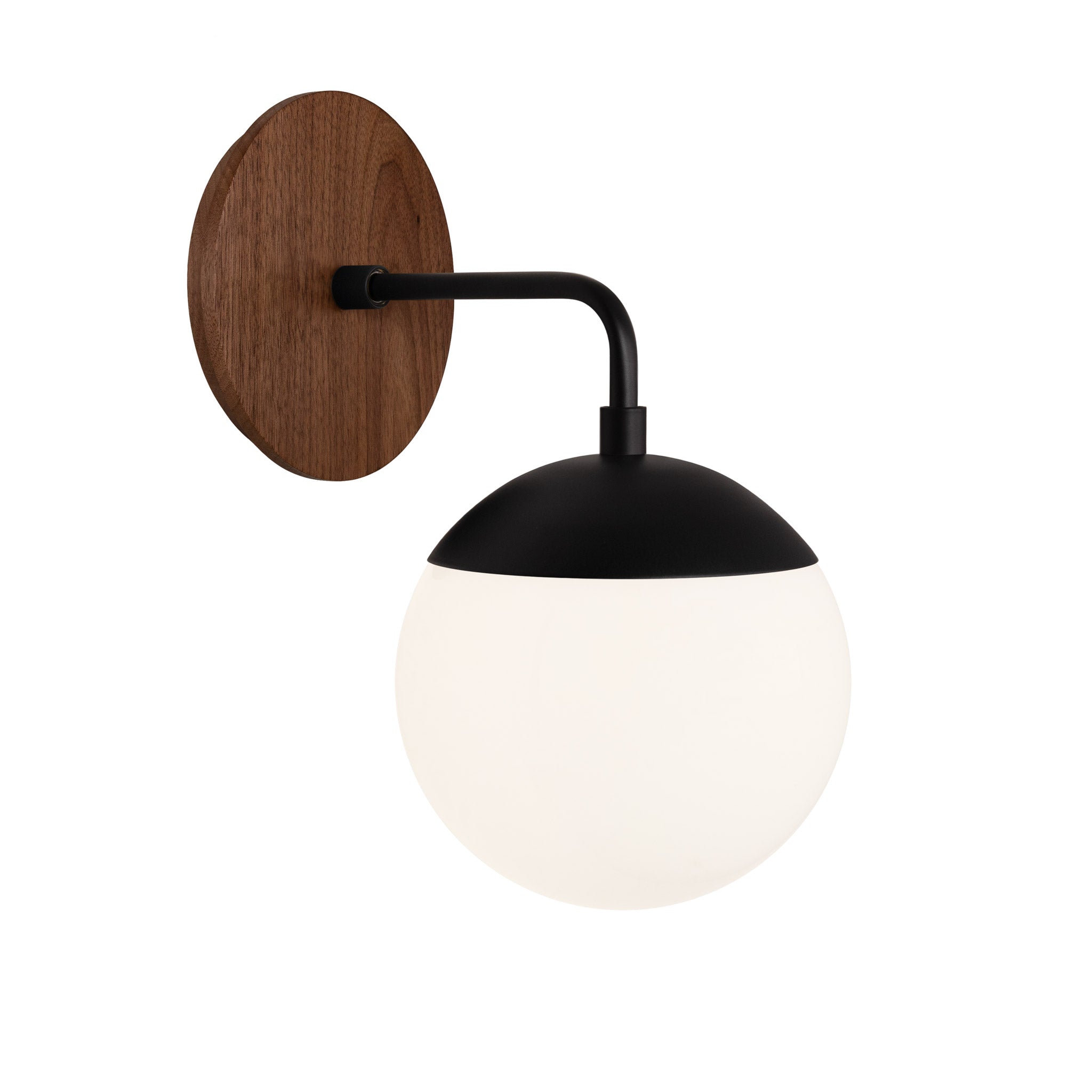 Alto Sconce 6” shown in Matte Black with a Walnut Wood Canopy
