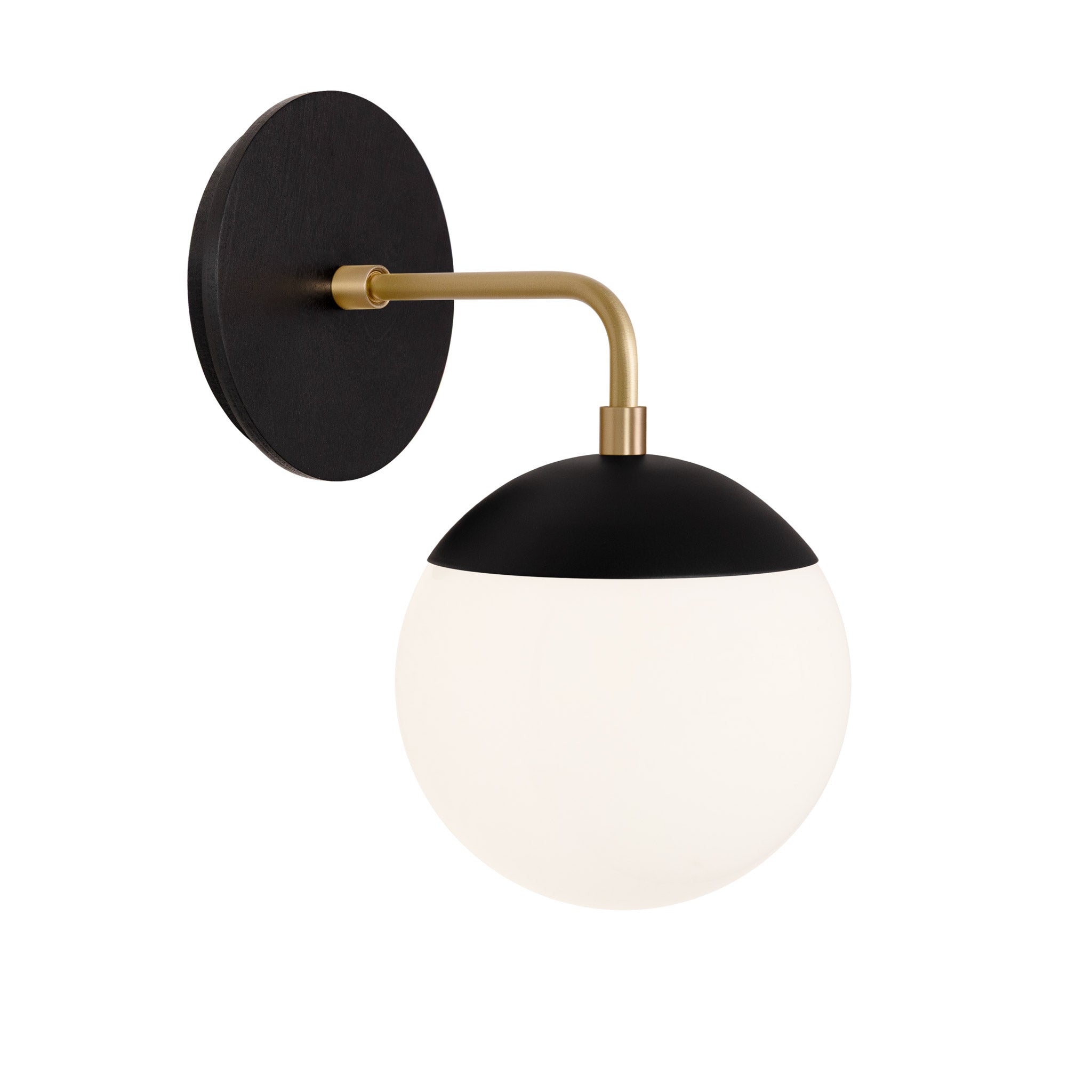 Alto Sconce 6” shown in Matte Black with Brass and a Black Stained Wood Canopy
