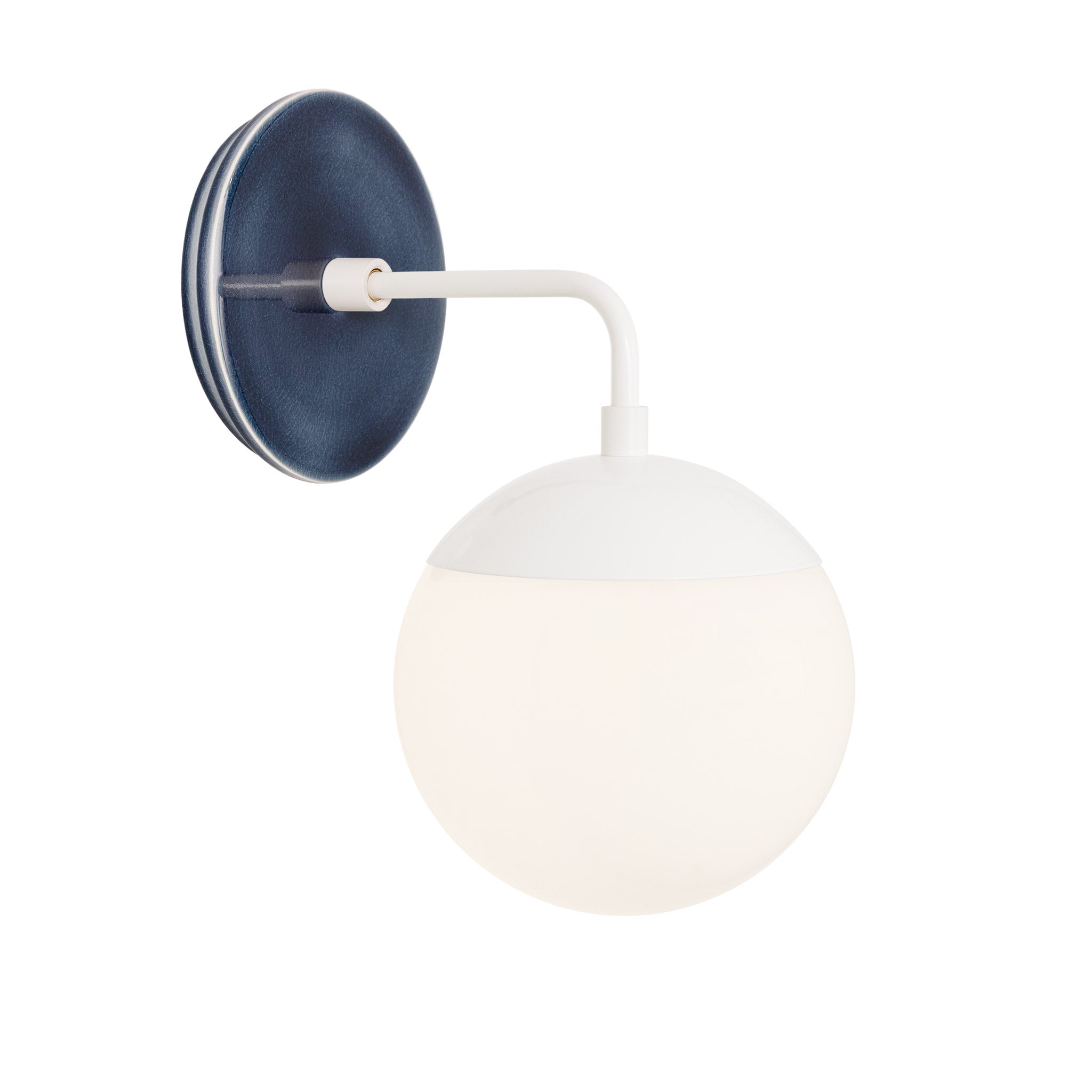 Alto Sconce 6” shown in White with an Indigo Blue Swift Ceramic Canopy