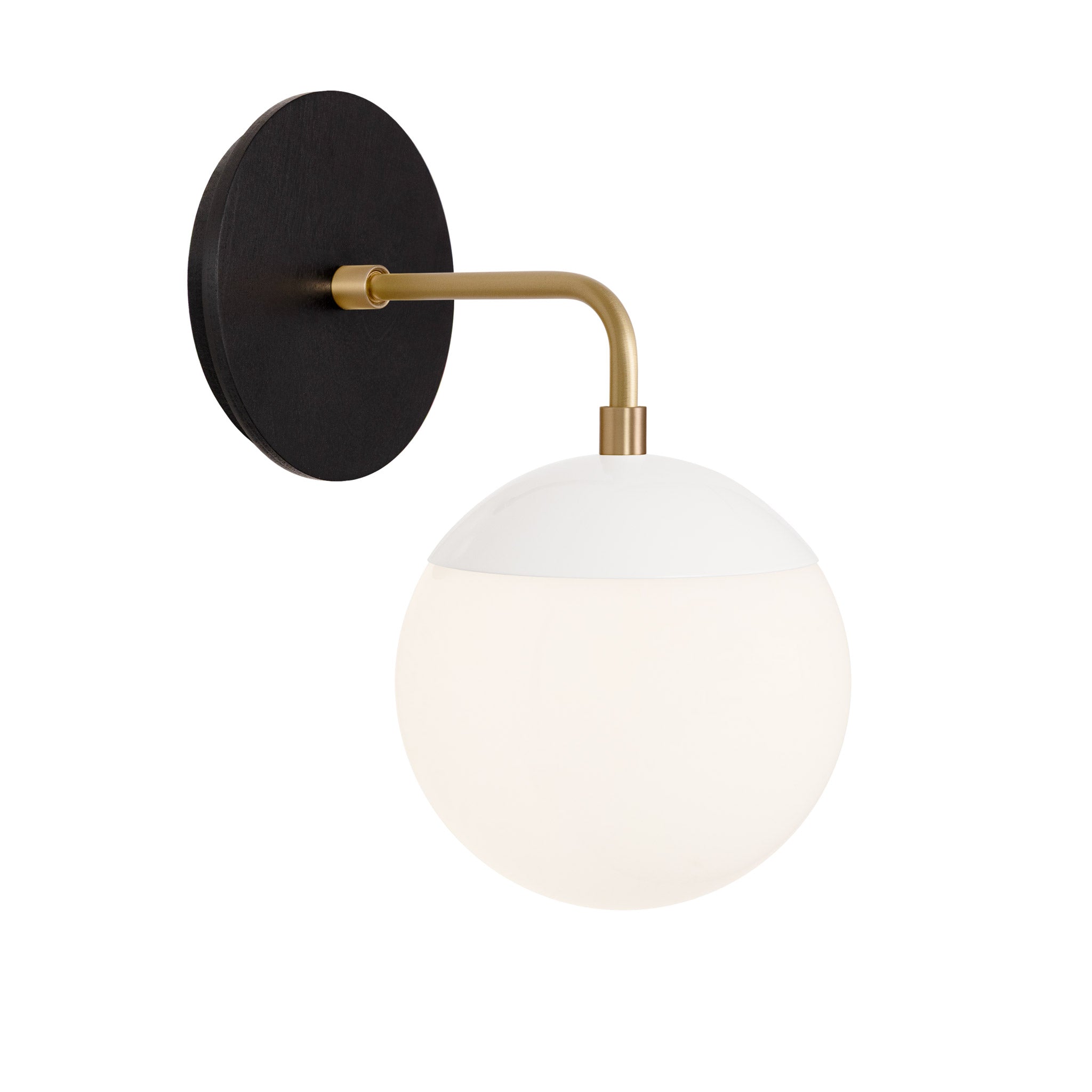 Alto Sconce 6” shown in White with Brass and a Black Stained Wood Canopy