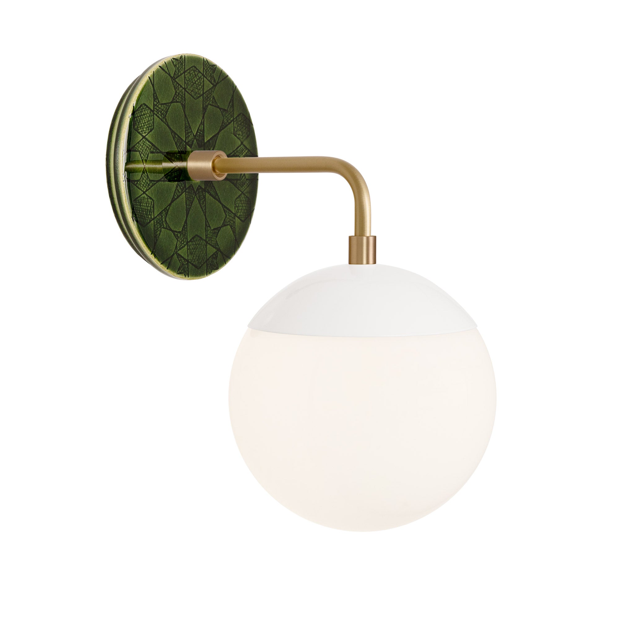 Alto Sconce 6” shown in White with Brass and a Forest Green Star Ceramic Canopy