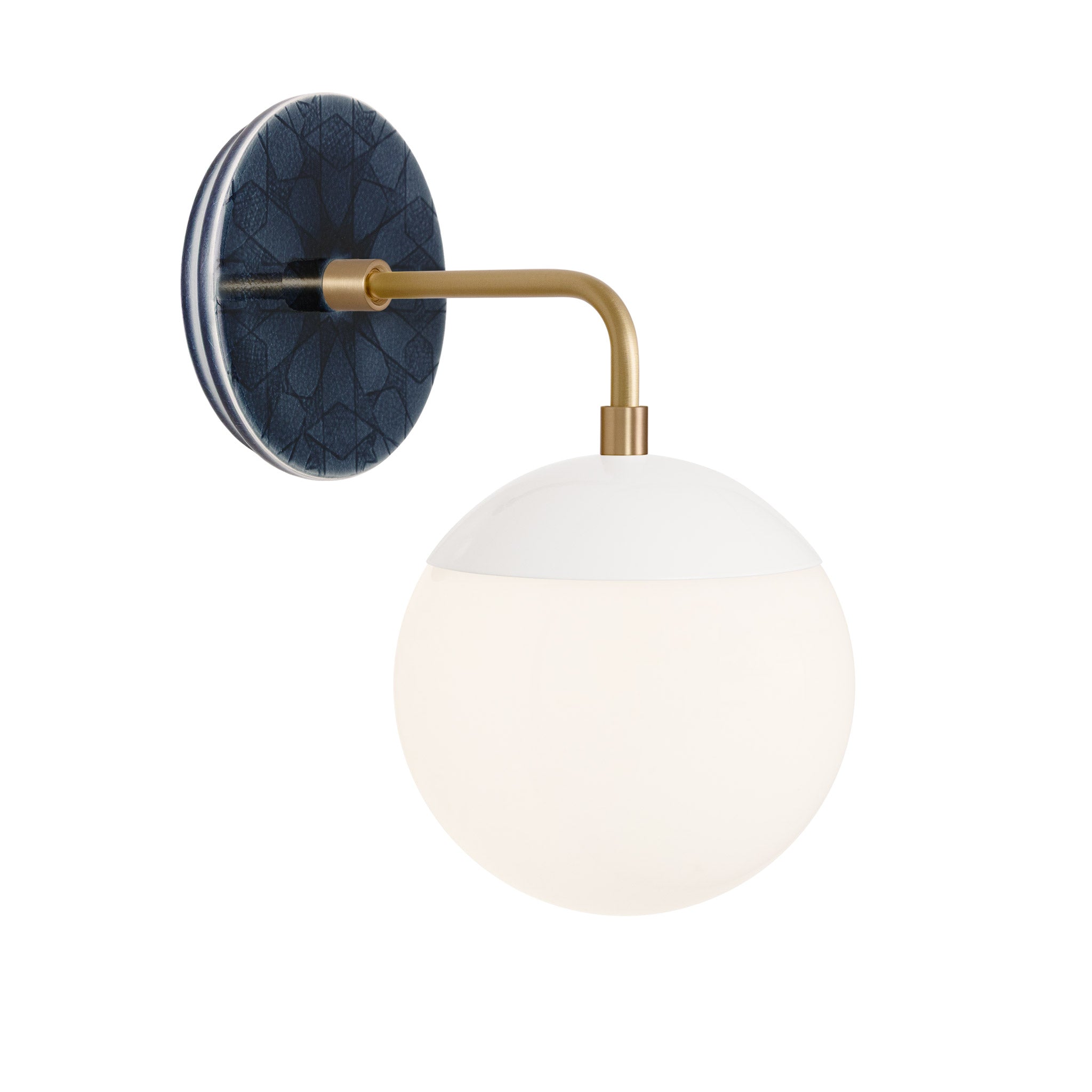 Alto Sconce 6” shown in White with Brass and an Indigo Blue Star Ceramic Canopy