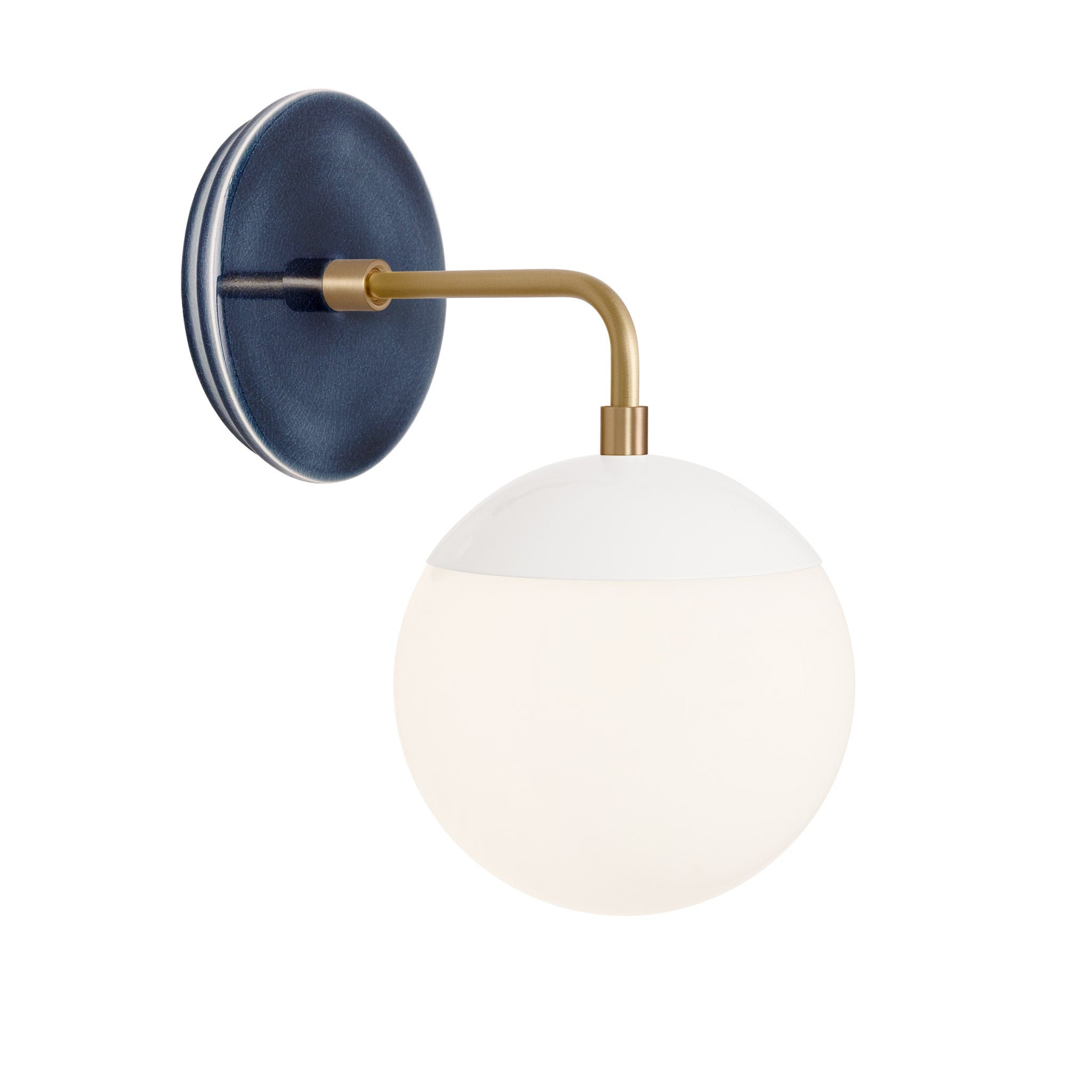 Alto Sconce 6” shown in White with Brass and an Indigo Blue Swift Ceramic Canopy