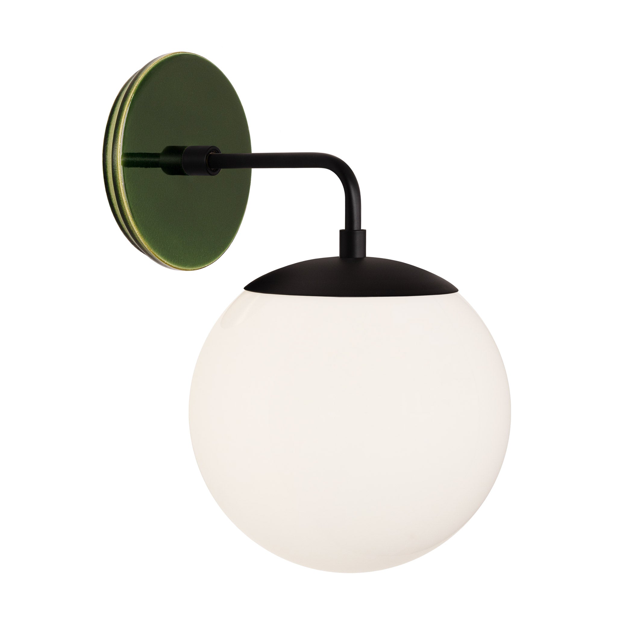Alto Sconce 8” shown in Matte Black with a Forest Green Swift Ceramic Canopy