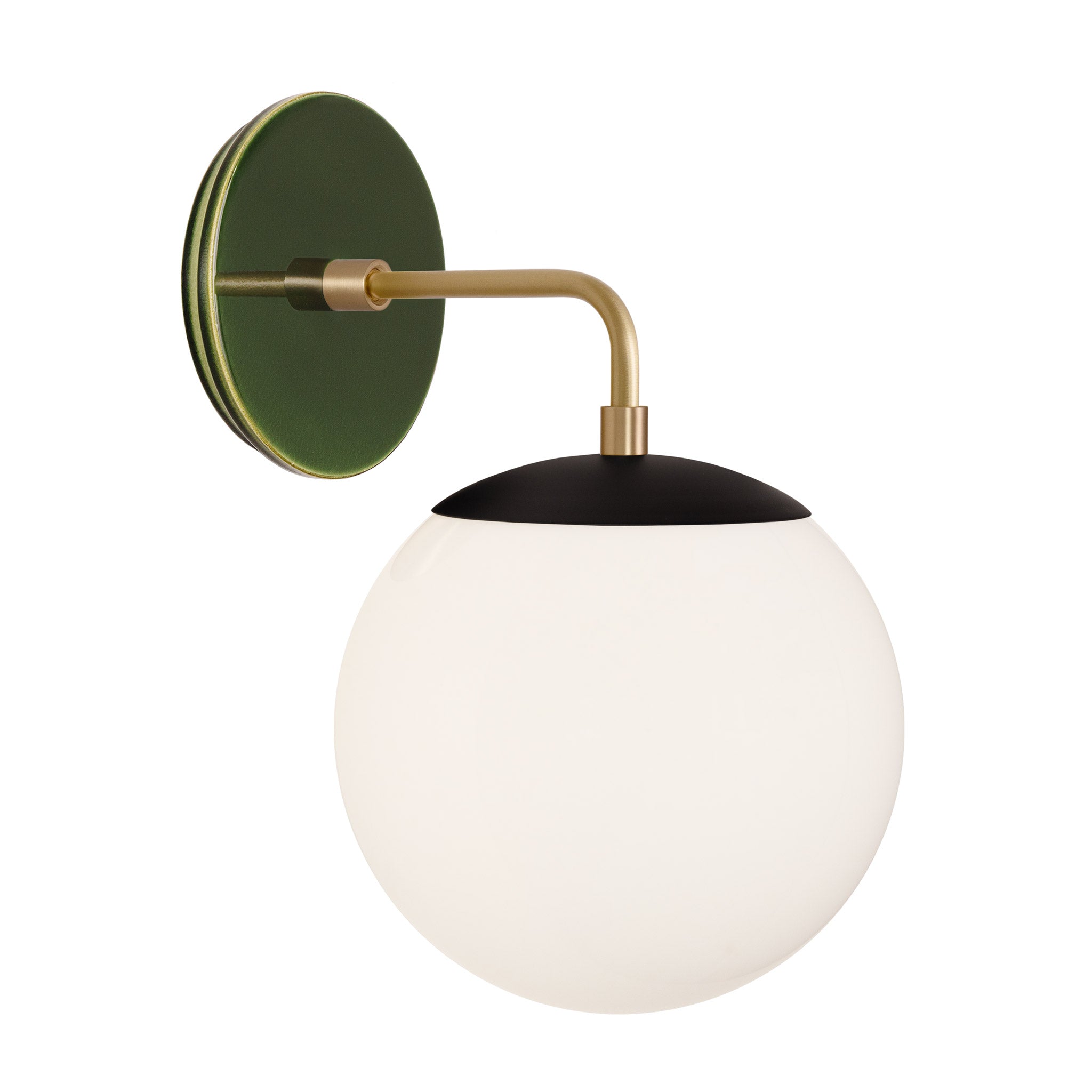 Alto Sconce 8” shown in Matte Black with Brass and a Forest Green Swift Ceramic Canopy