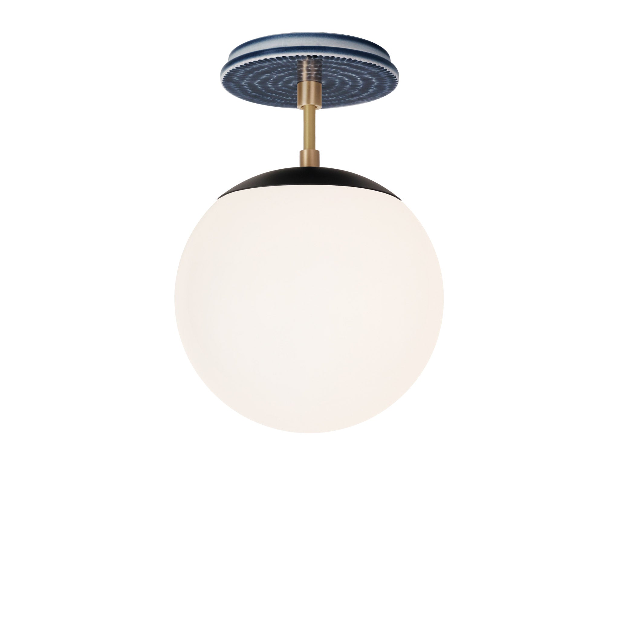 Alto Surface 8" shown in Matte Black with Brass and an Indigo Blue Sunflower Ceramic Canopy