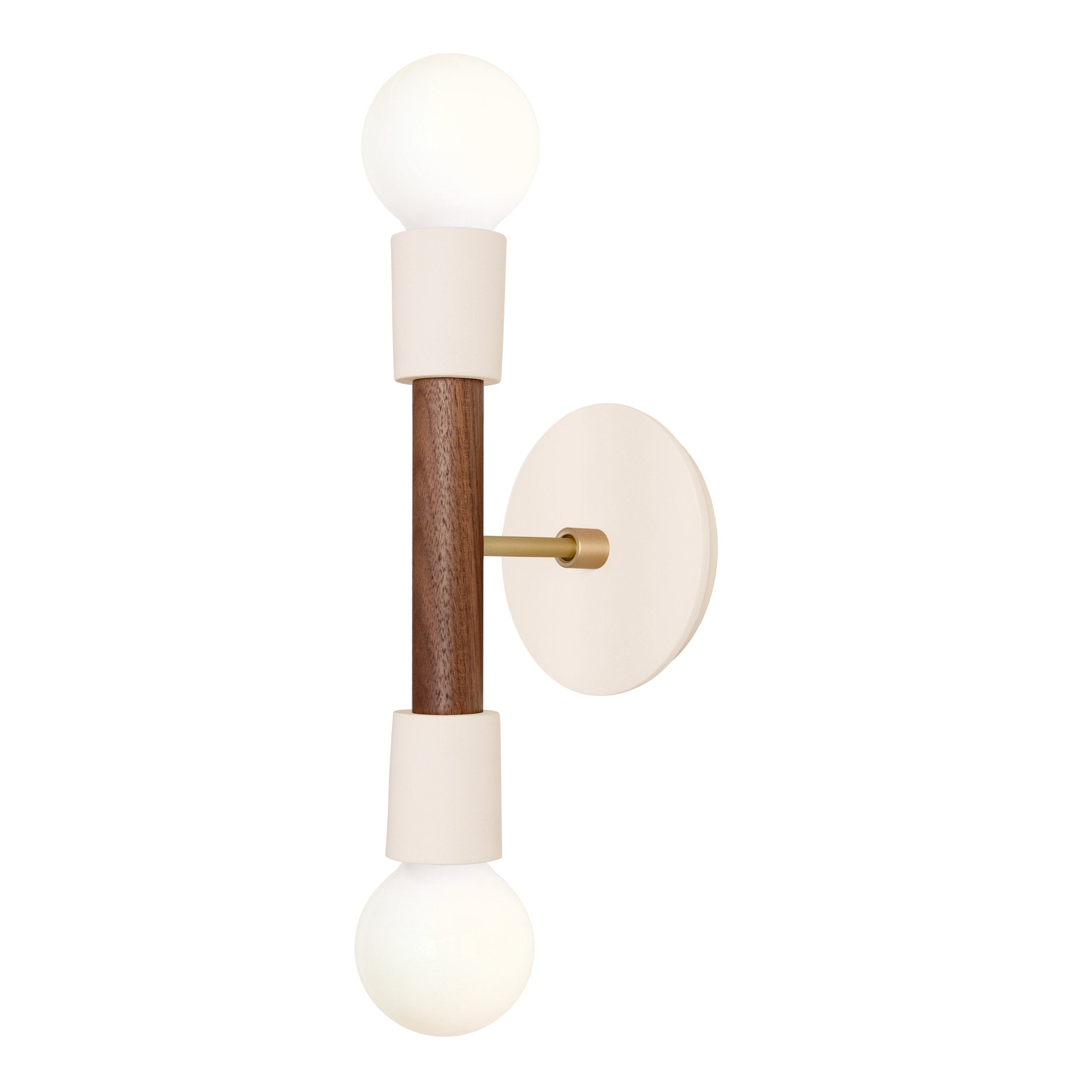 Bailey Sconce shown in Walnut and Brass with a Bone Ceramic Canopy