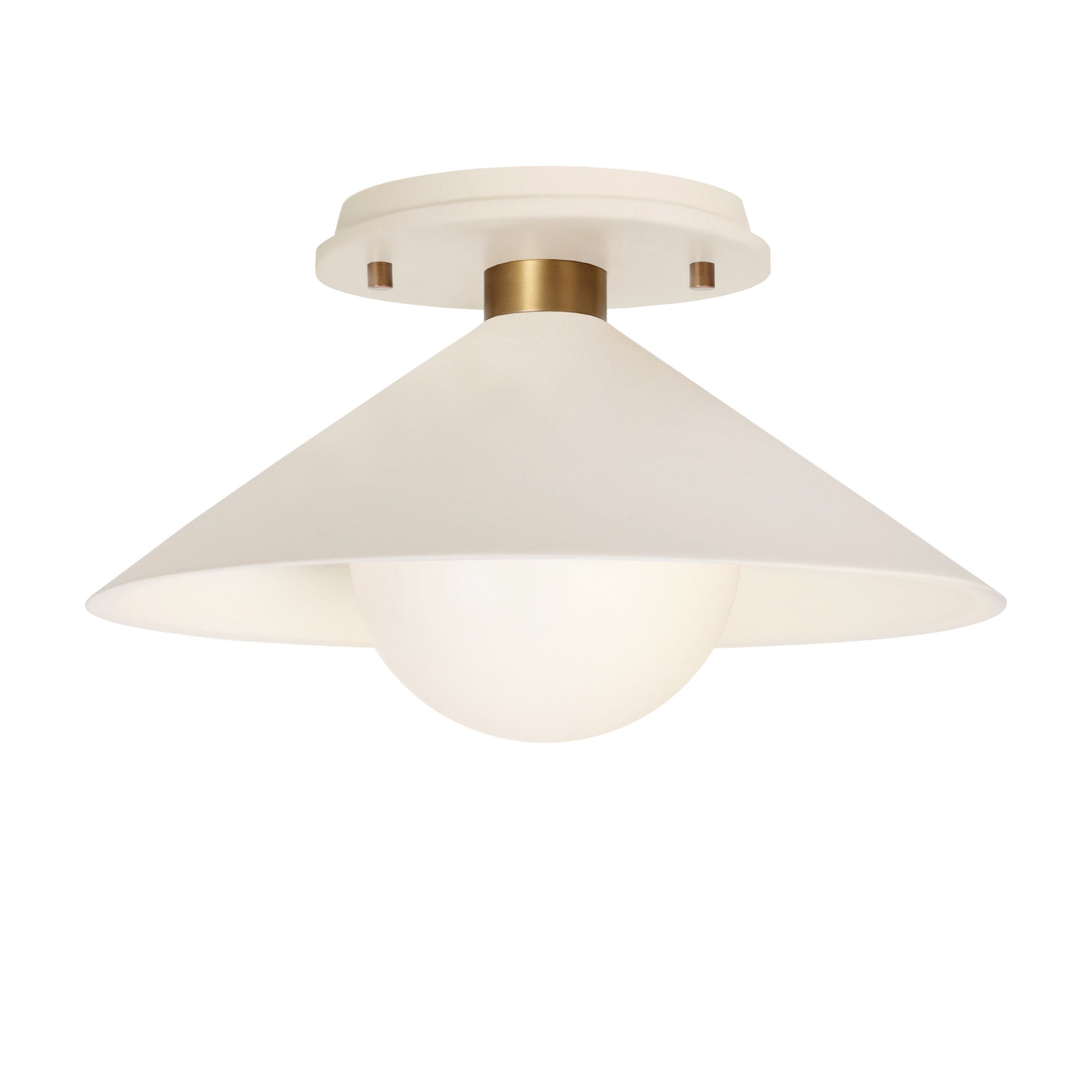 Elvia Surface shown in Heirloom Brass with a Bone Ceramic canopy