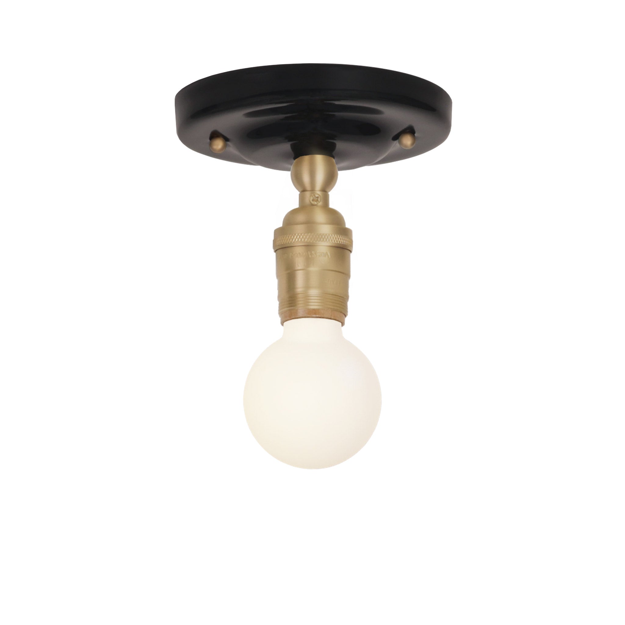 Grace Surface shown in Brass with a Gloss Black Ceramic canopy and no shade