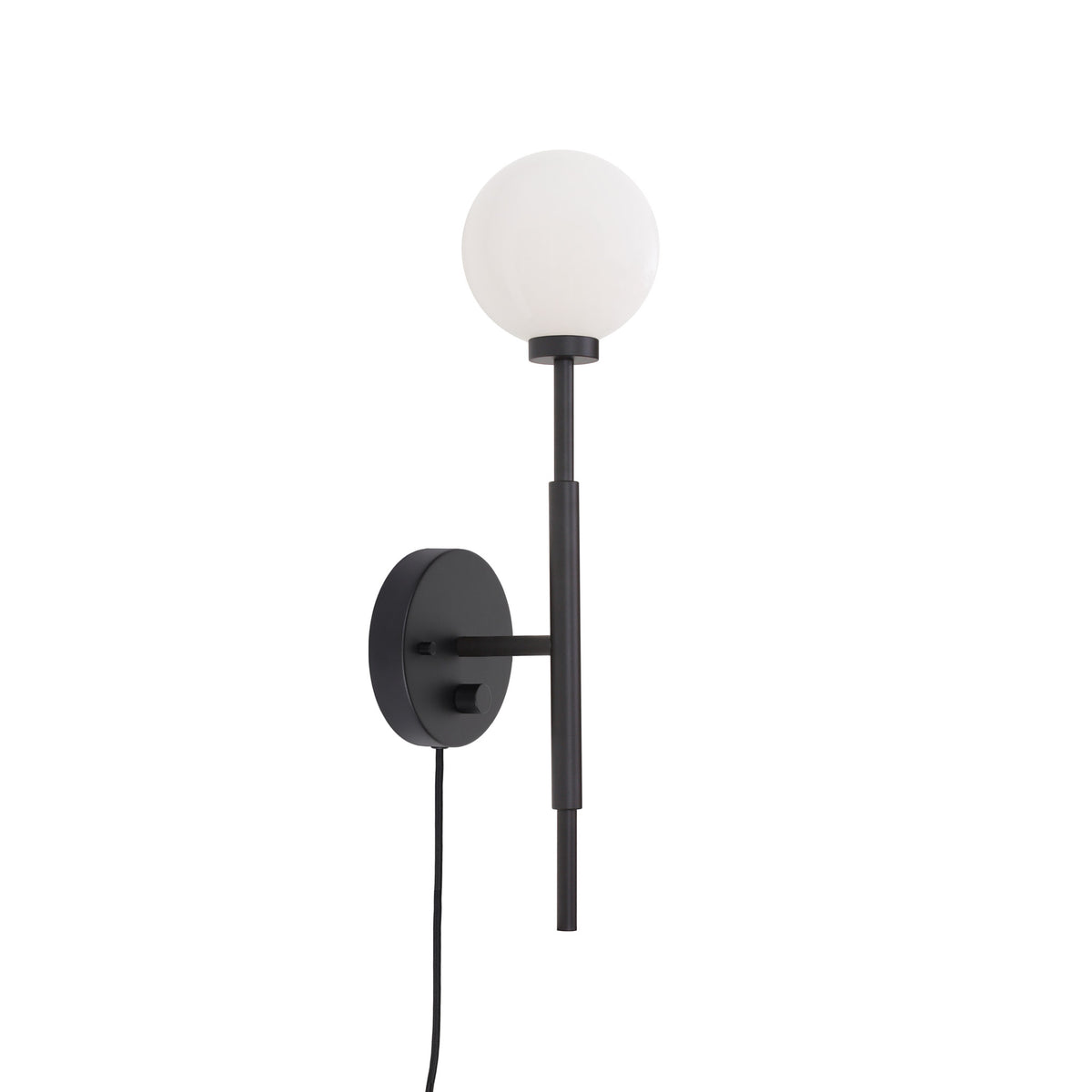 Heron Single shown in Matte Black with a Backplate Dimmer Switch and Black Cord