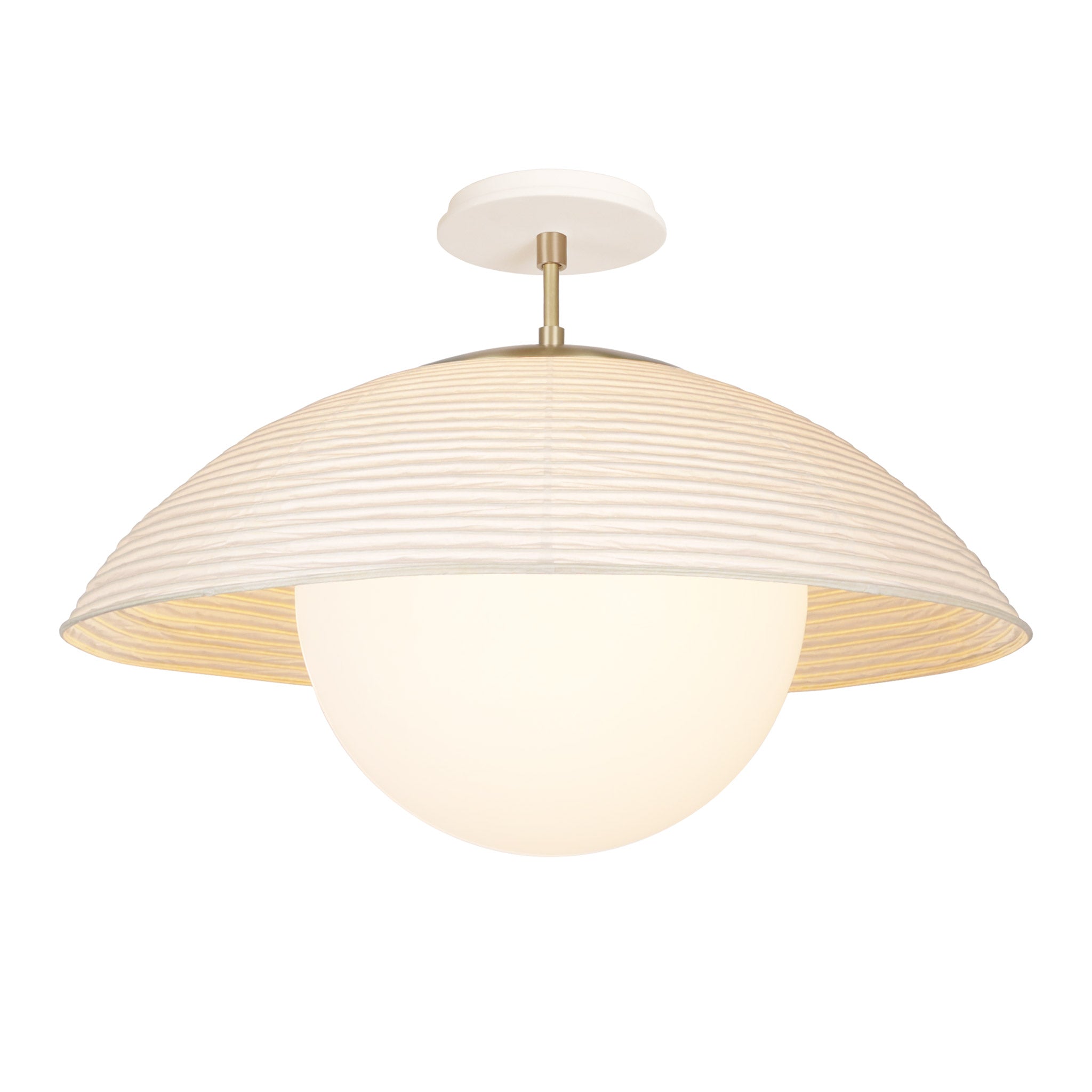 Maru Surface with a Natural shade shown in Brass with a Bone Ceramic canopy