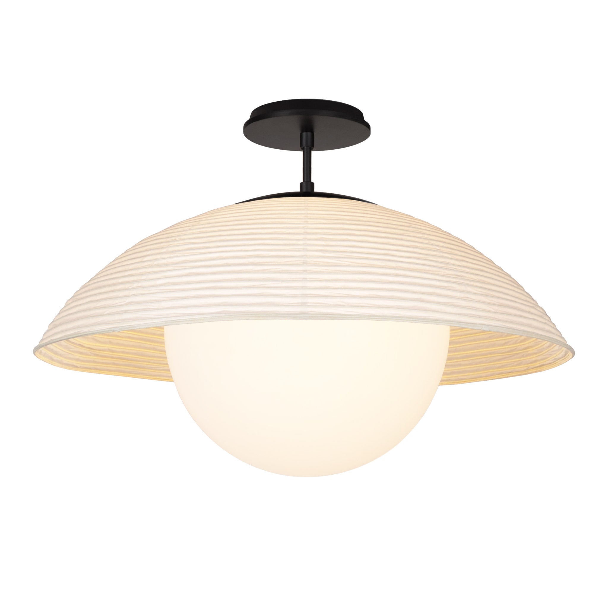 Maru Surface with a Natural shade shown in Matte Black with a Black Stained Wood canopy